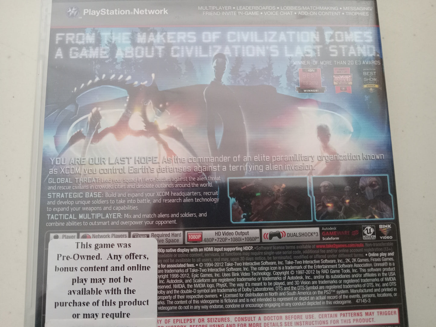 XCOM Enemy Unknown Playstation 3 Video Game, Rated M, USED