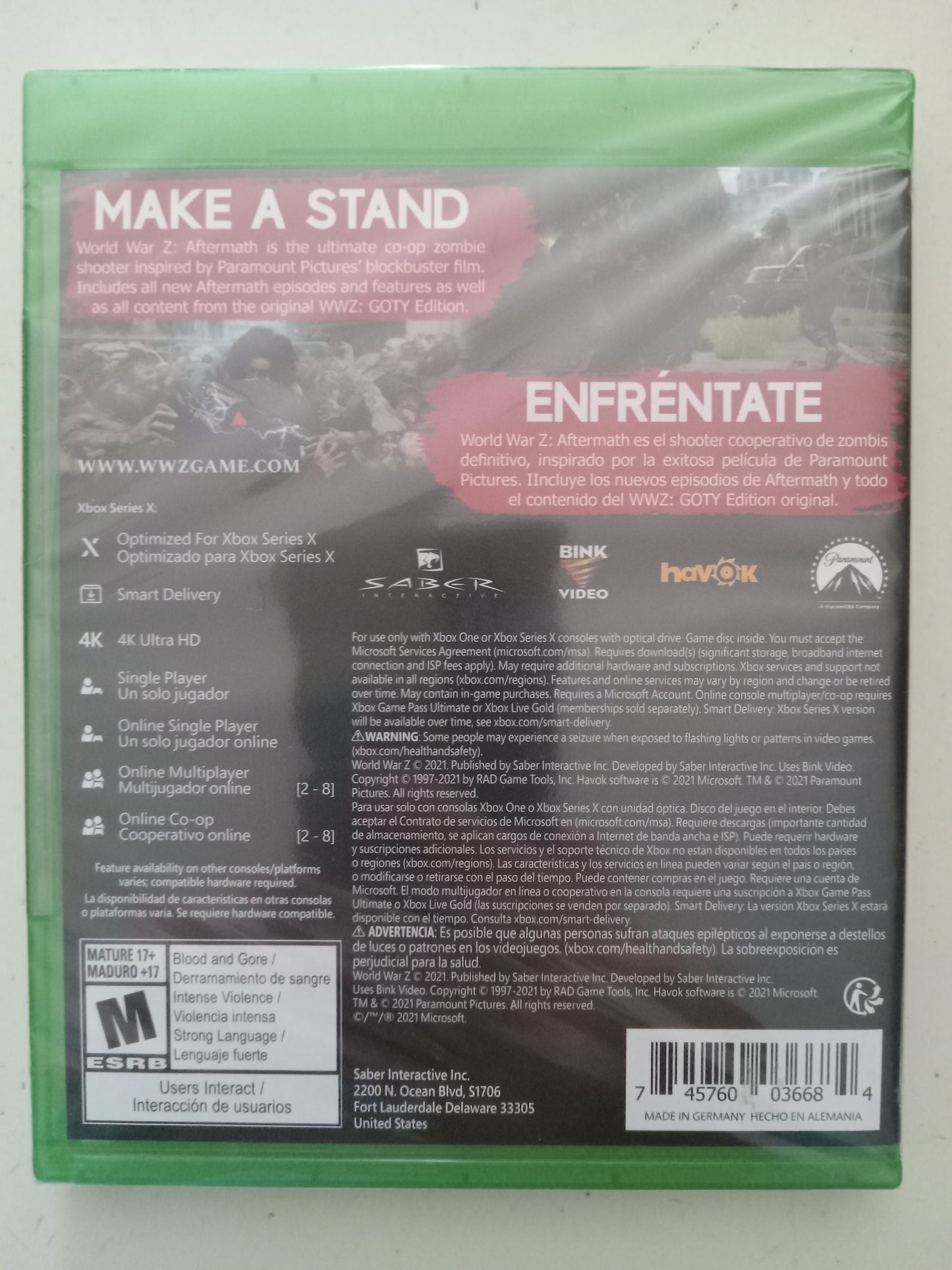 World War Z Aftermath, Xbox One Video Game, Rated M, NEW