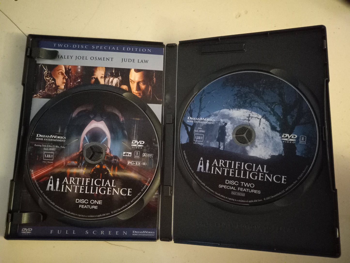 A.I Artificial Intelligence, DVD Movie, 2 Disc Special Edition Fullscreen, Rated PG-13, USED.