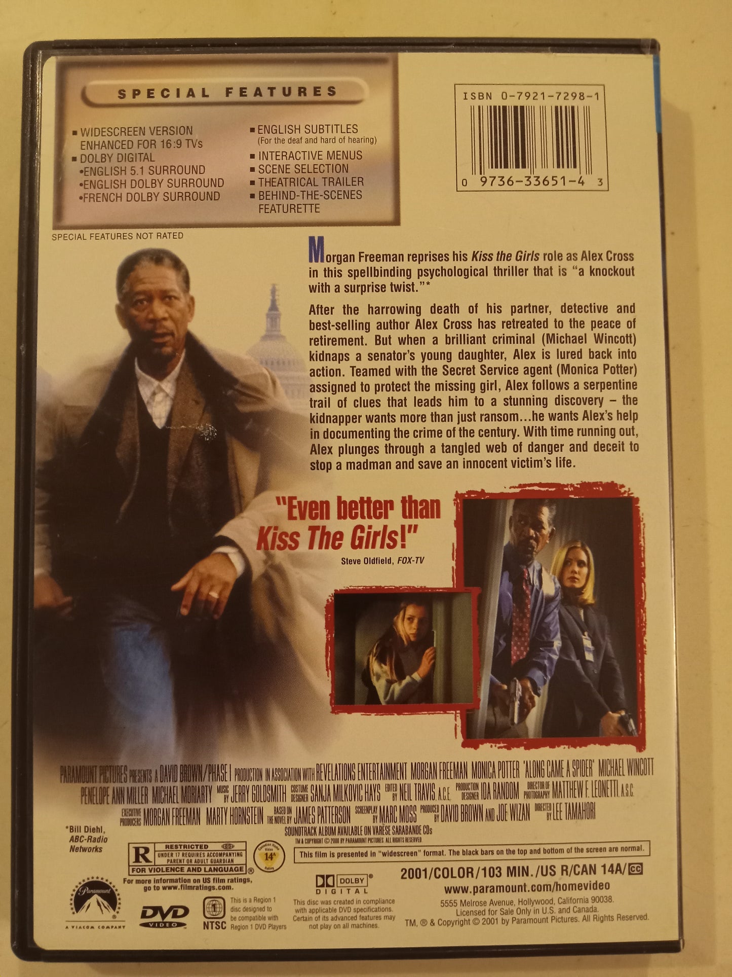 Along Came A Spider, Morgan Freeman, DVD Movie, Widescreen, Rated R USED.