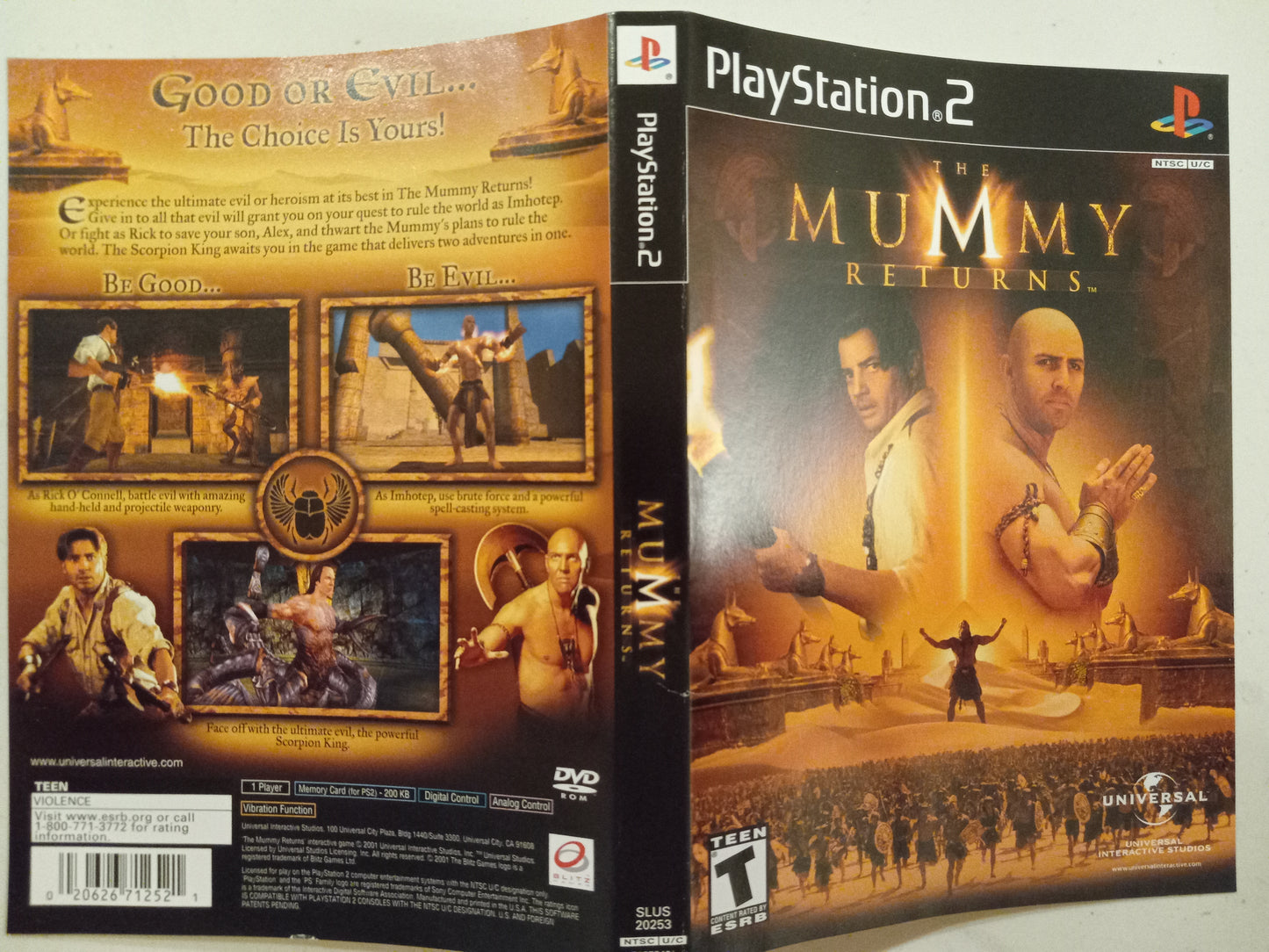The Mummy Returns, Playstation 2, Cover Art Only, USED.