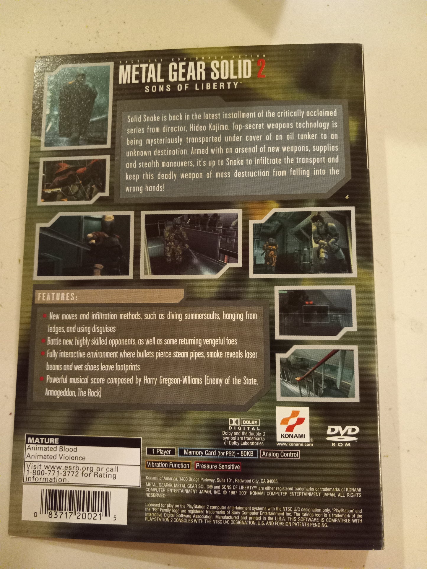 Metal Gear Solid 2 Sons Of Liberty, Playstation 2, Cover Art Only, USED.