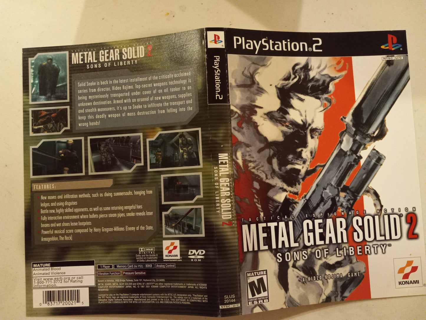 Metal Gear Solid 2 Sons Of Liberty, Playstation 2, Cover Art Only, USED.