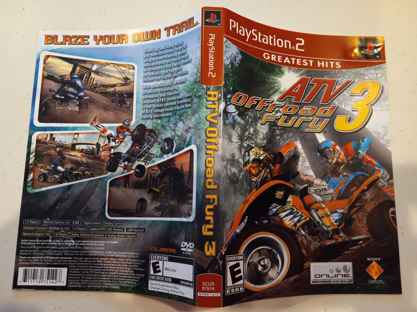 ATV Off-road Fury 3, Playstation 2, Cover Art + Manual Only, USED