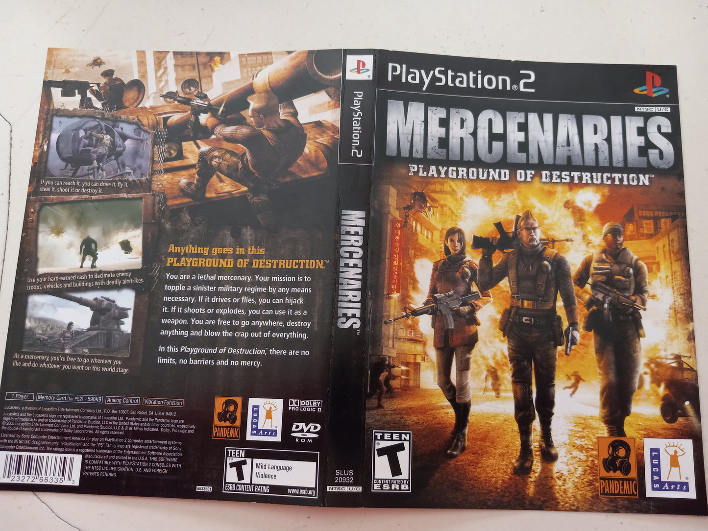 Mercenaries Playground Of Destruction, Playstation 2, Cover Art + Manual Only, USED