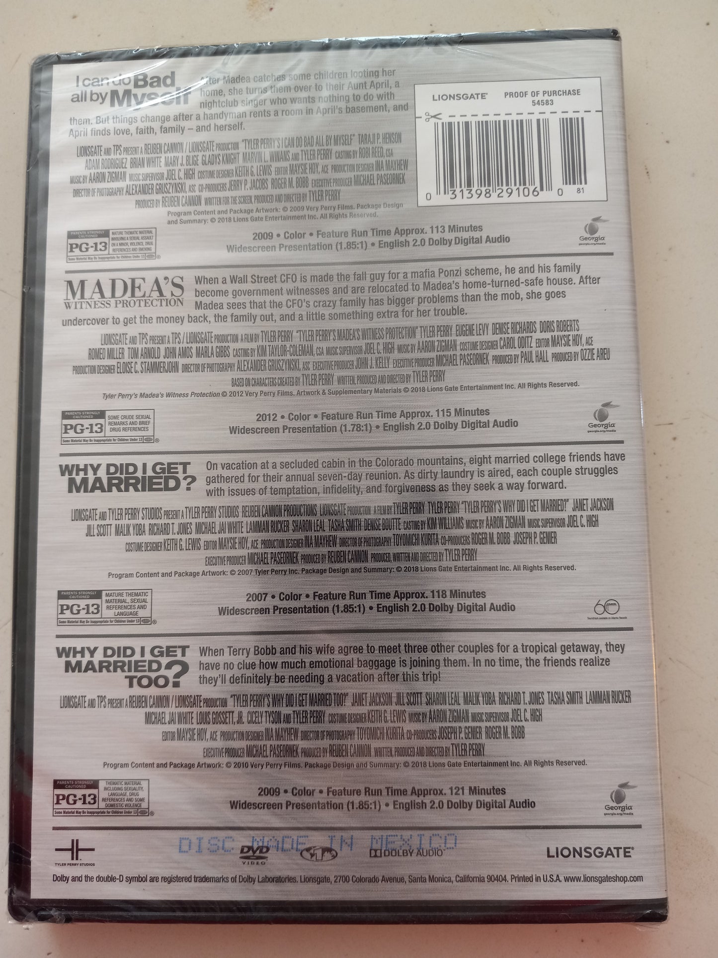 Can I Do Bad All By Myself, Madea's Witness Protection, Why Did I Get Married, 1 & 2 Too, DVD 3 Movies, Widescreen, Rated PG-13, NEW