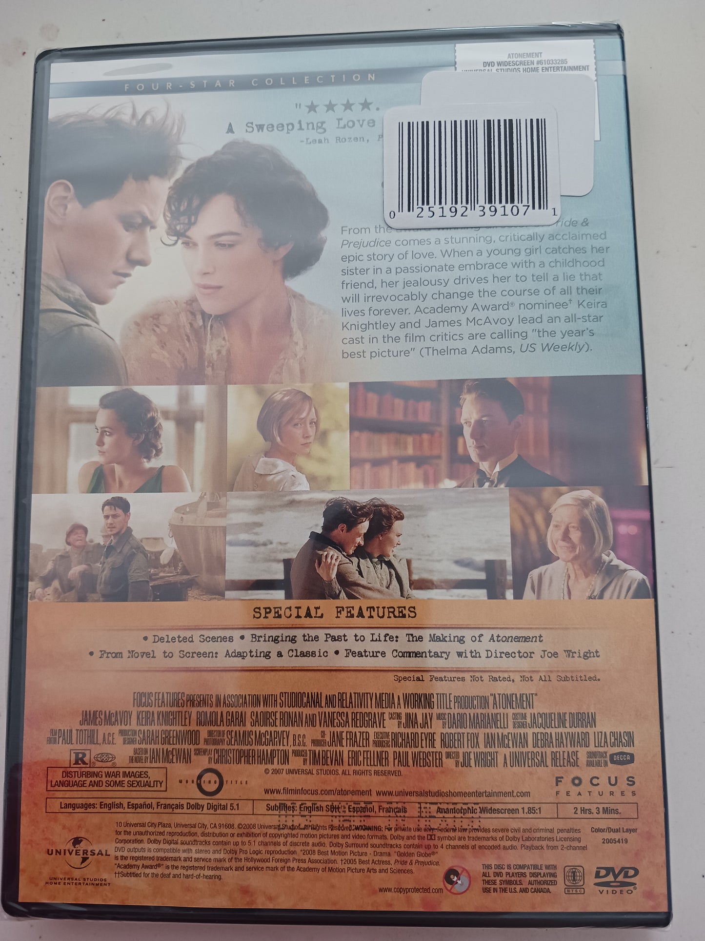 Atonement, DVD Movie, Widescreen, Rated R, NEW
