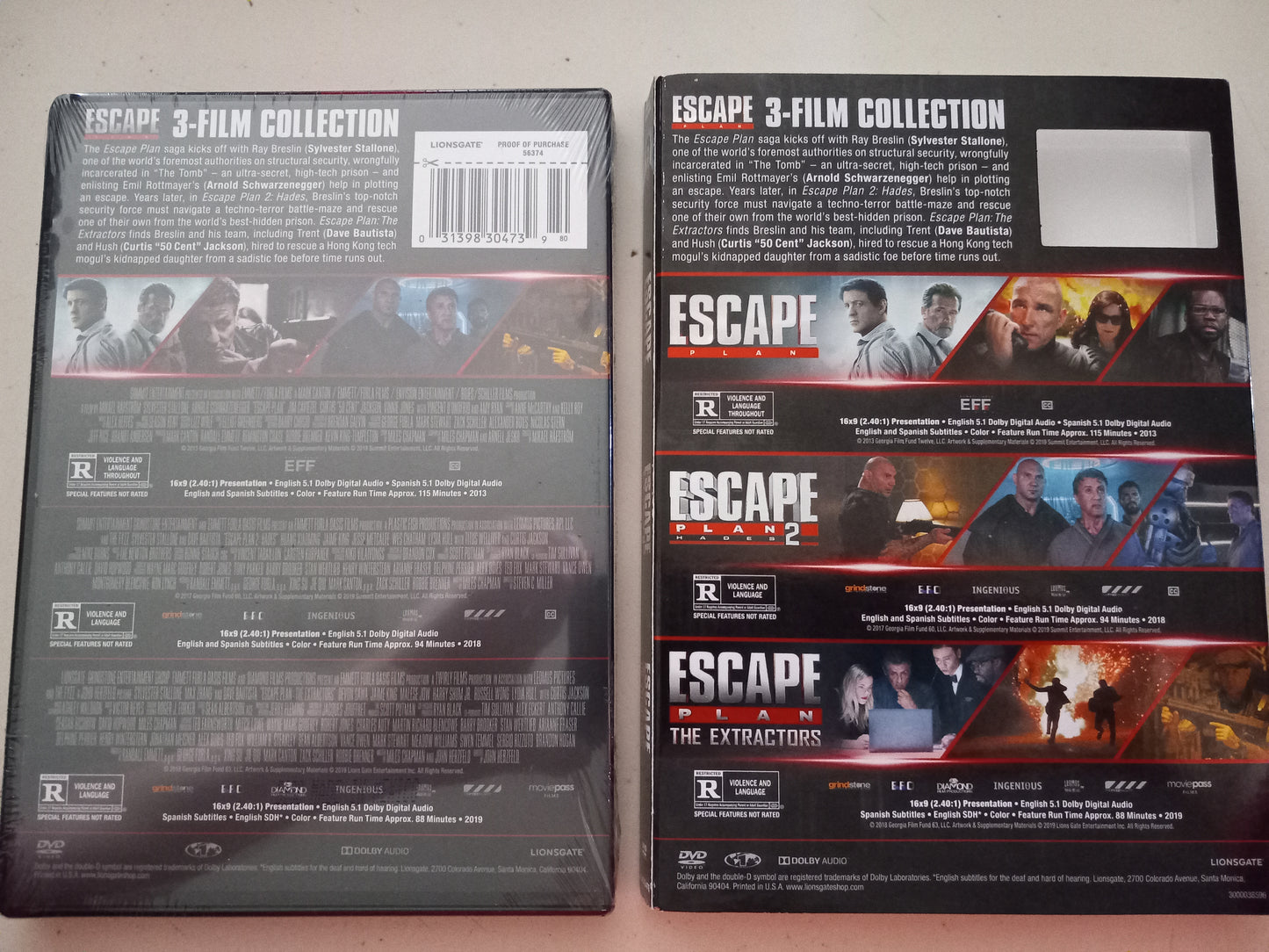 Escape Plan, Escape Plan 2 Hades, Escape Plan The Extractors, 3 DVD Movies, Widescreen, Rated R, NEW