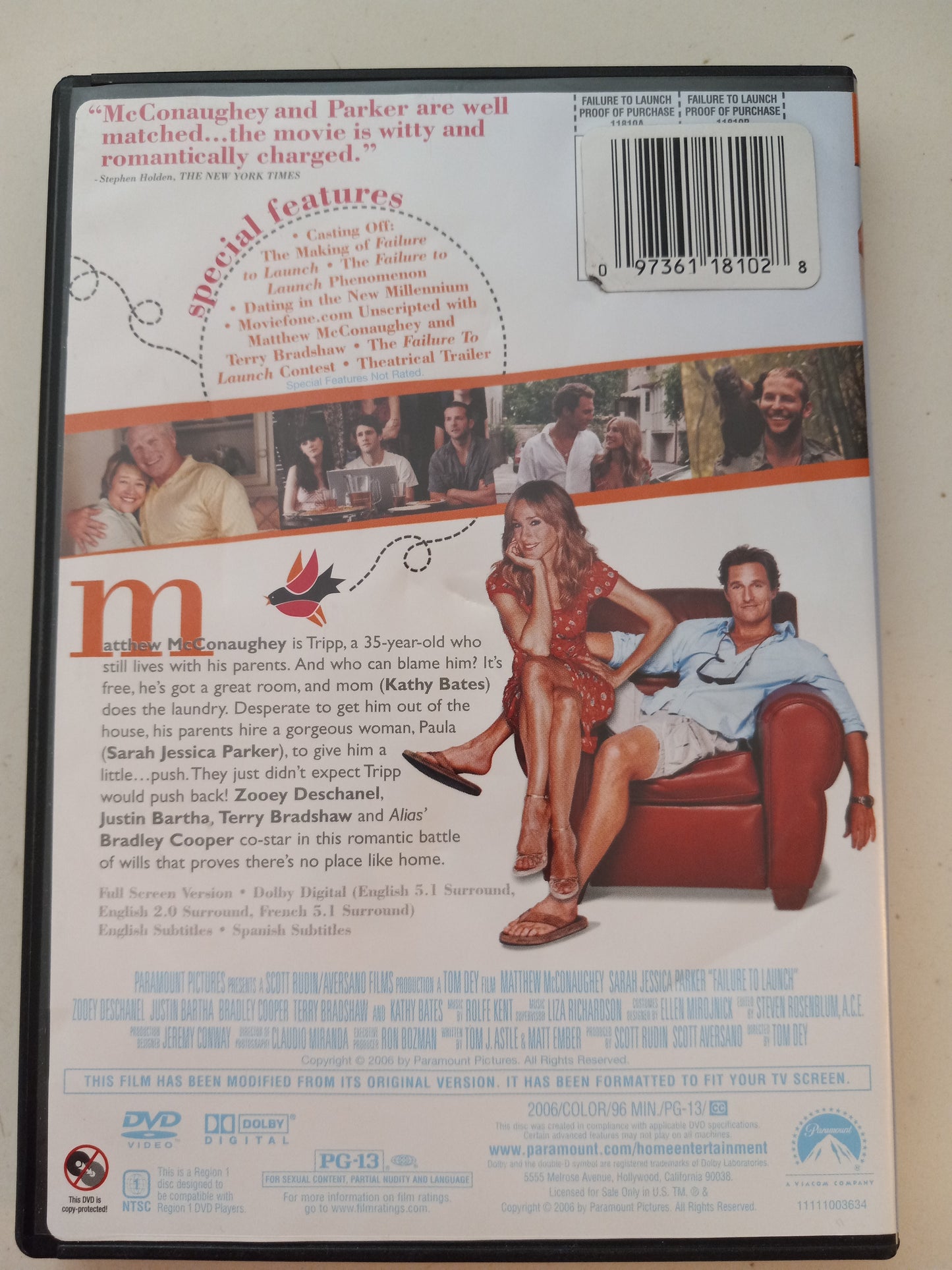 Failure To Launch, DVD Movie, Matthew McConaughey Fullscreen, Rated PG-13, USED