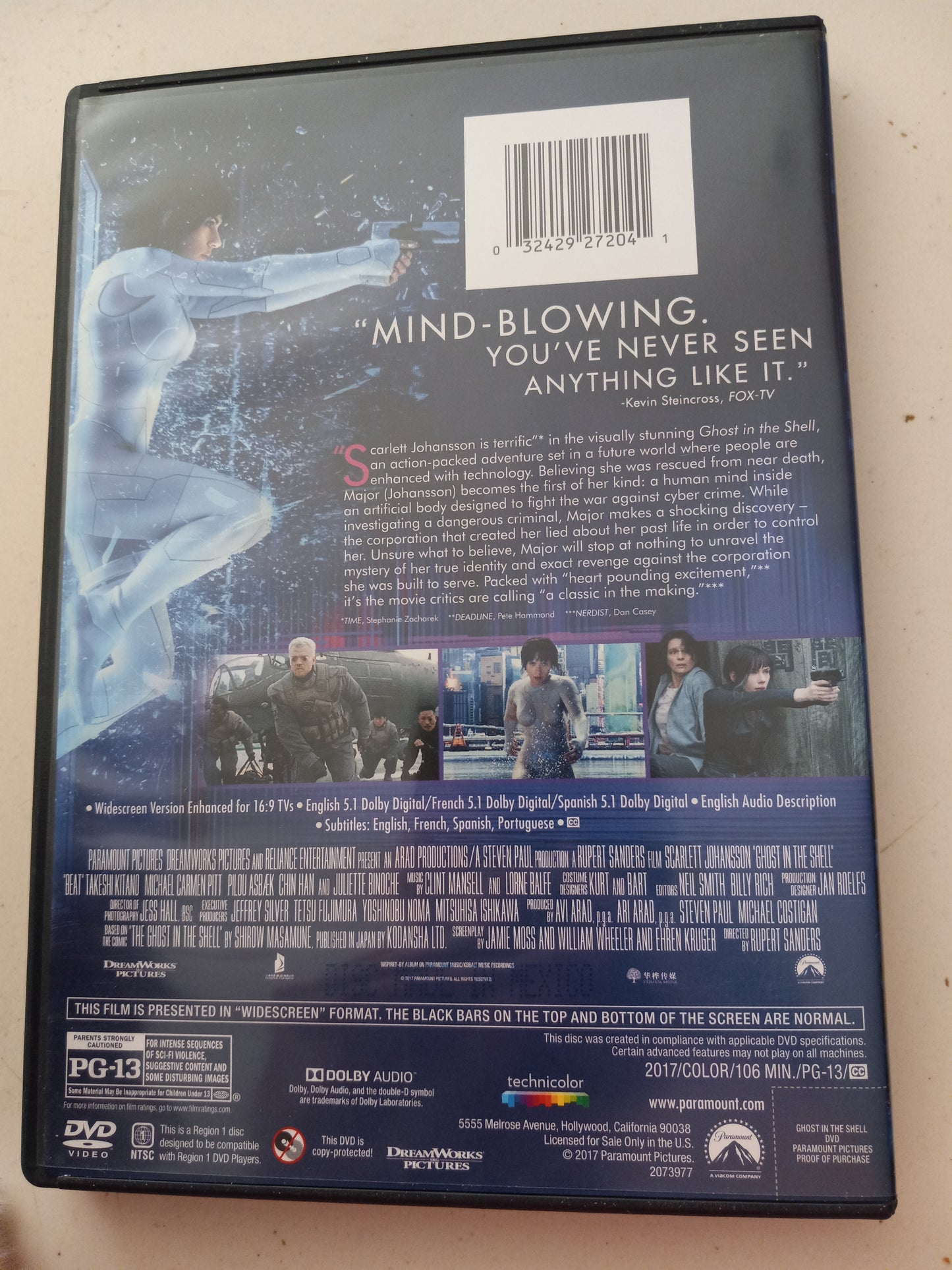 Ghost In A Shell, DVD Movie, Widescreen, Rated PG-13, USED