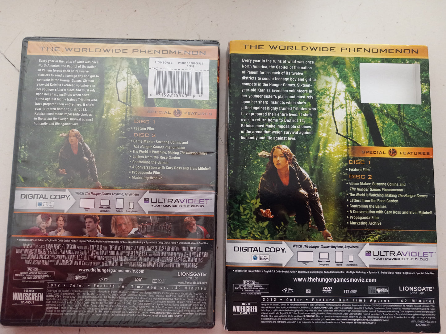 The Hunger Games, 2 Discs, DVD Movie, Jennifer Lawrence Widescreen, Rated PG-13, NEW