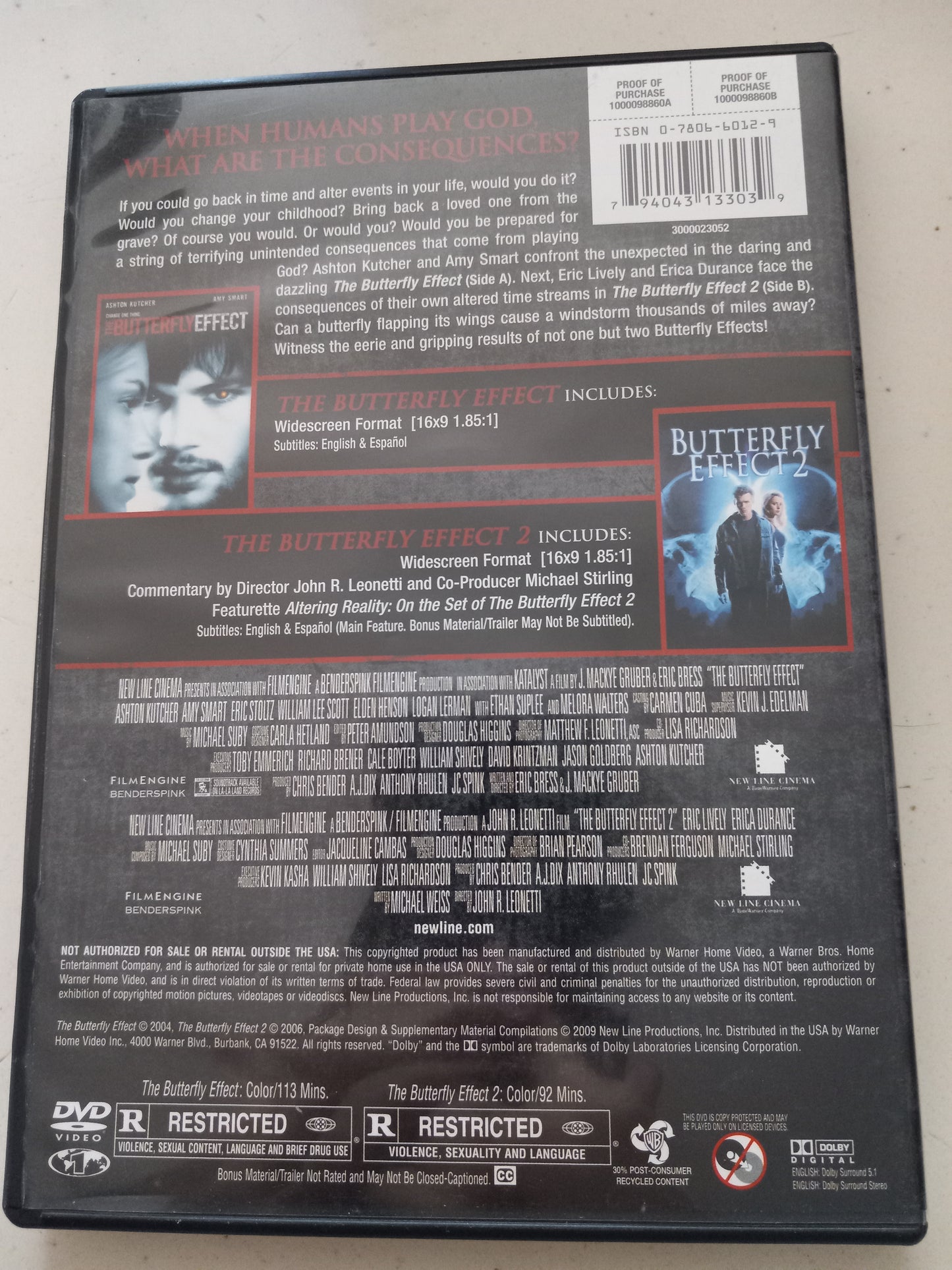 The Butterfly Effect 1 & 2, DVD Movie, Widescreen, Rated R, USED