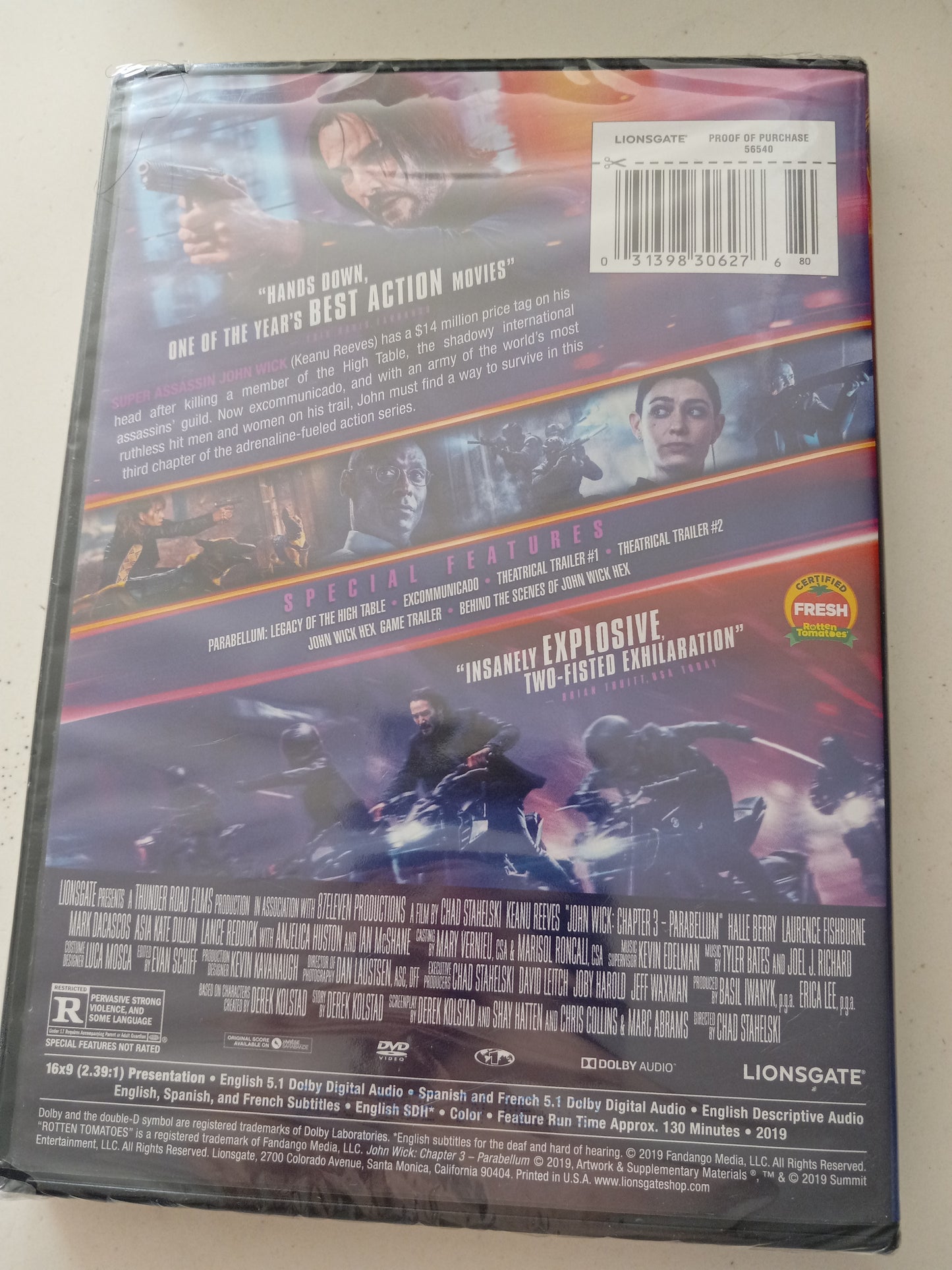 John Wick Chapter 3 Parabellum, DVD Movie, Keanu Reeves Widescreen, Rated R, NEW