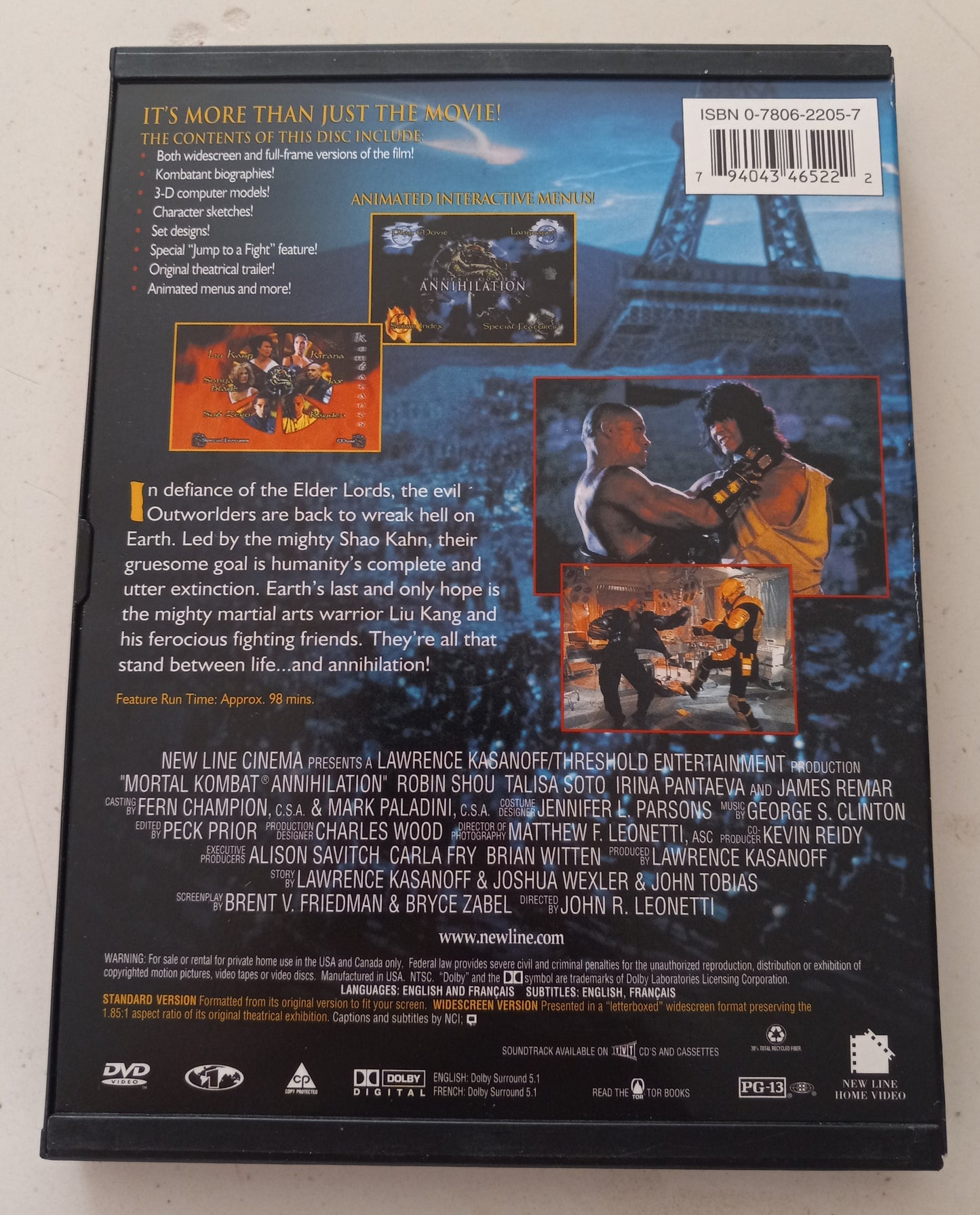 Mortal Kombat Annihilation, DVD Movie Widescreen, Rated PG-13, USED