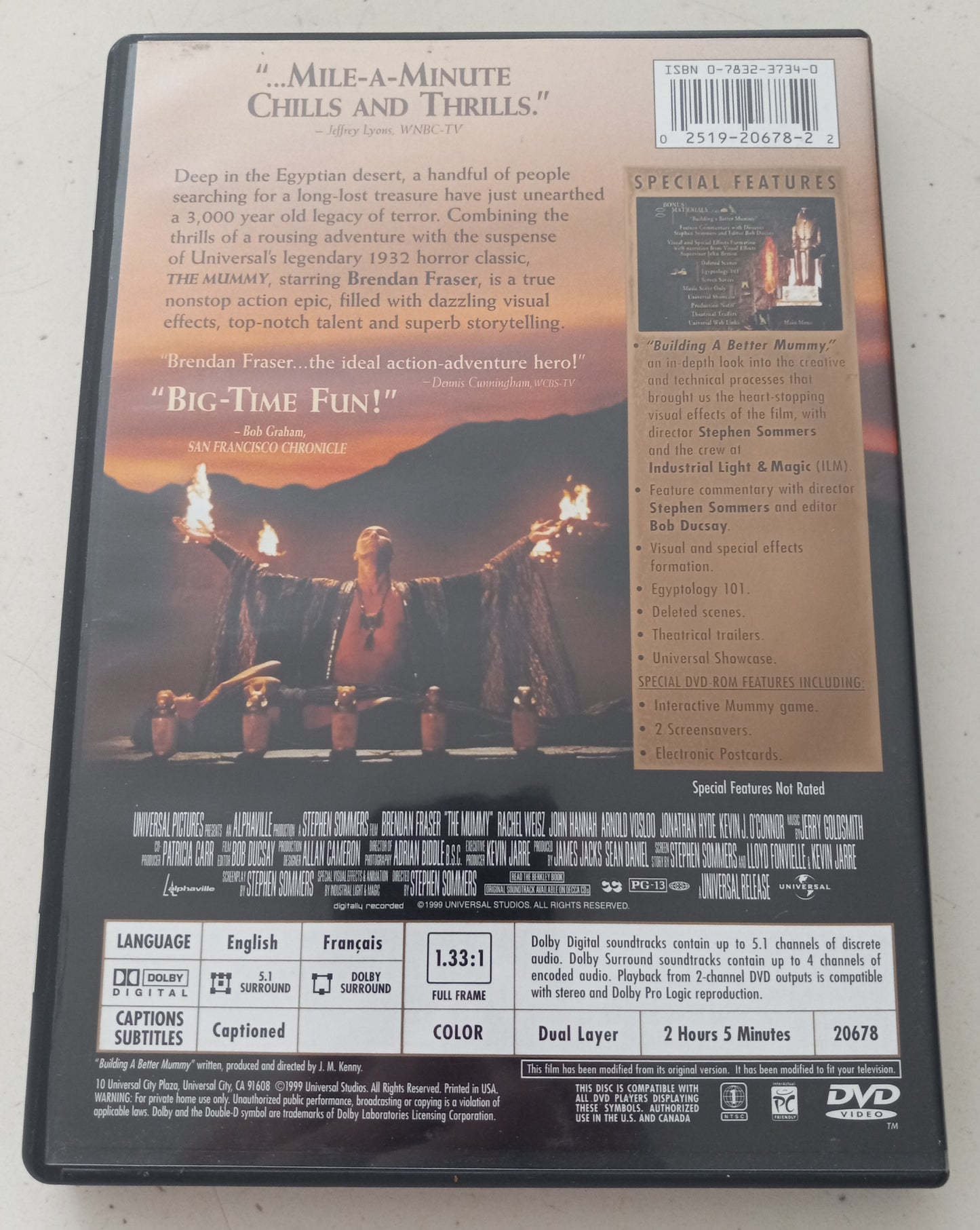 The Mummy, Collector's Ed. DVD Movie Brenden Fraser, Widescreen, Rated PG-13, USED