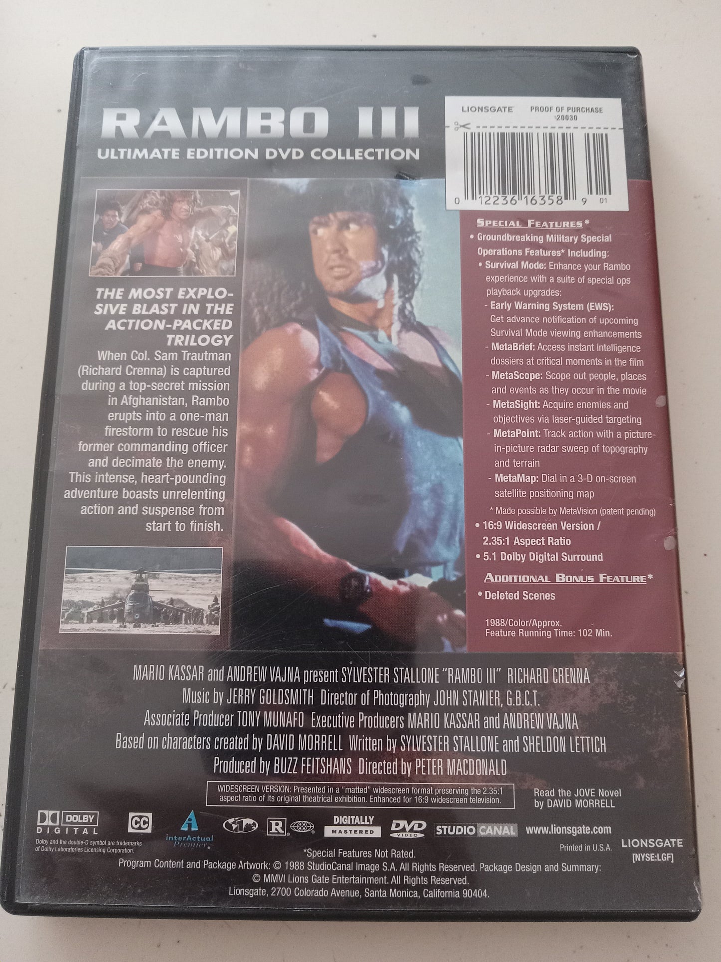 Rambo III Ultimate Edition DVD Movie, Rated R Widescreen, USED