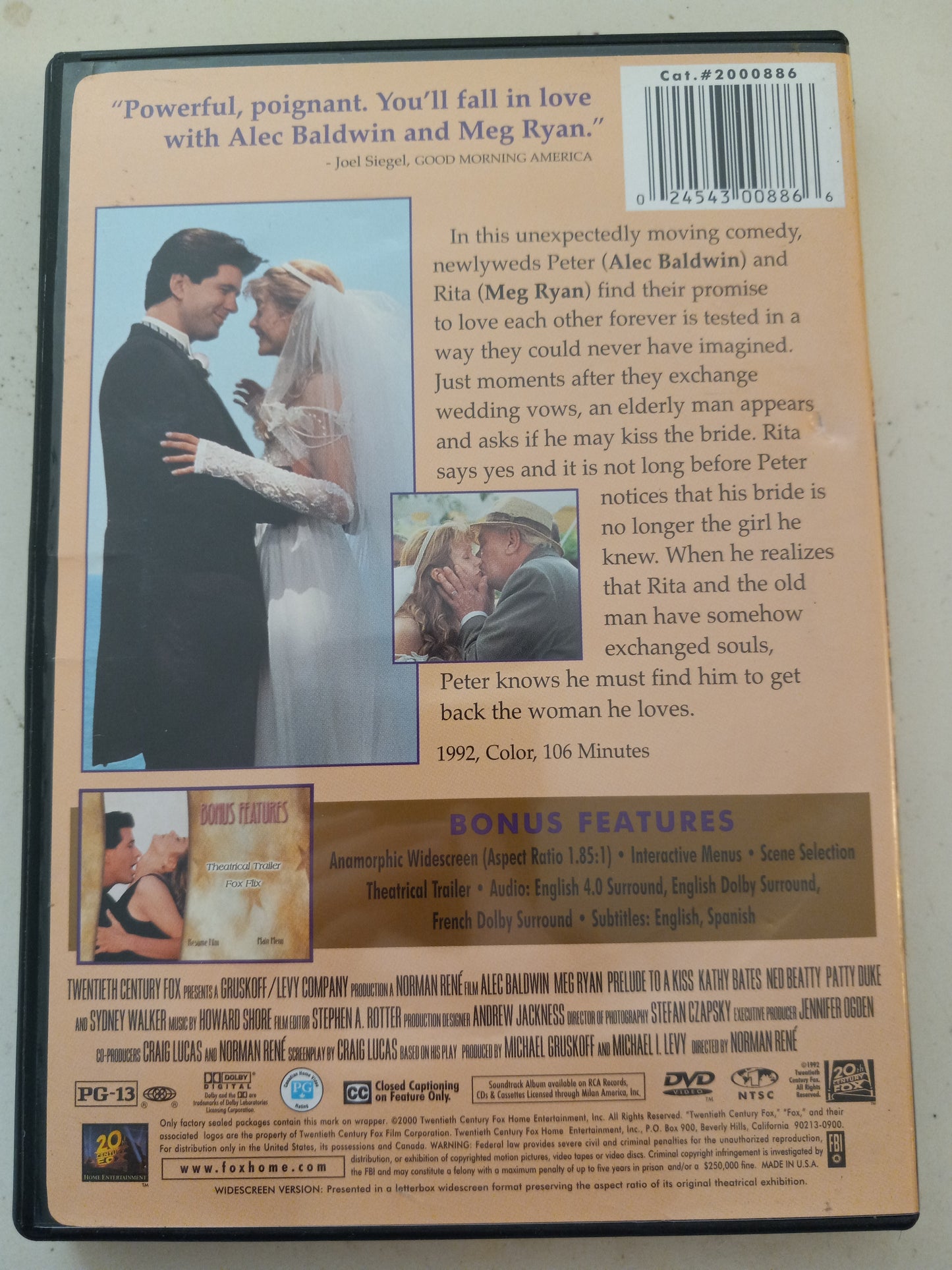 Prelude To A Kiss, DVD Movie, Widescreen, Rated PG-13, USED