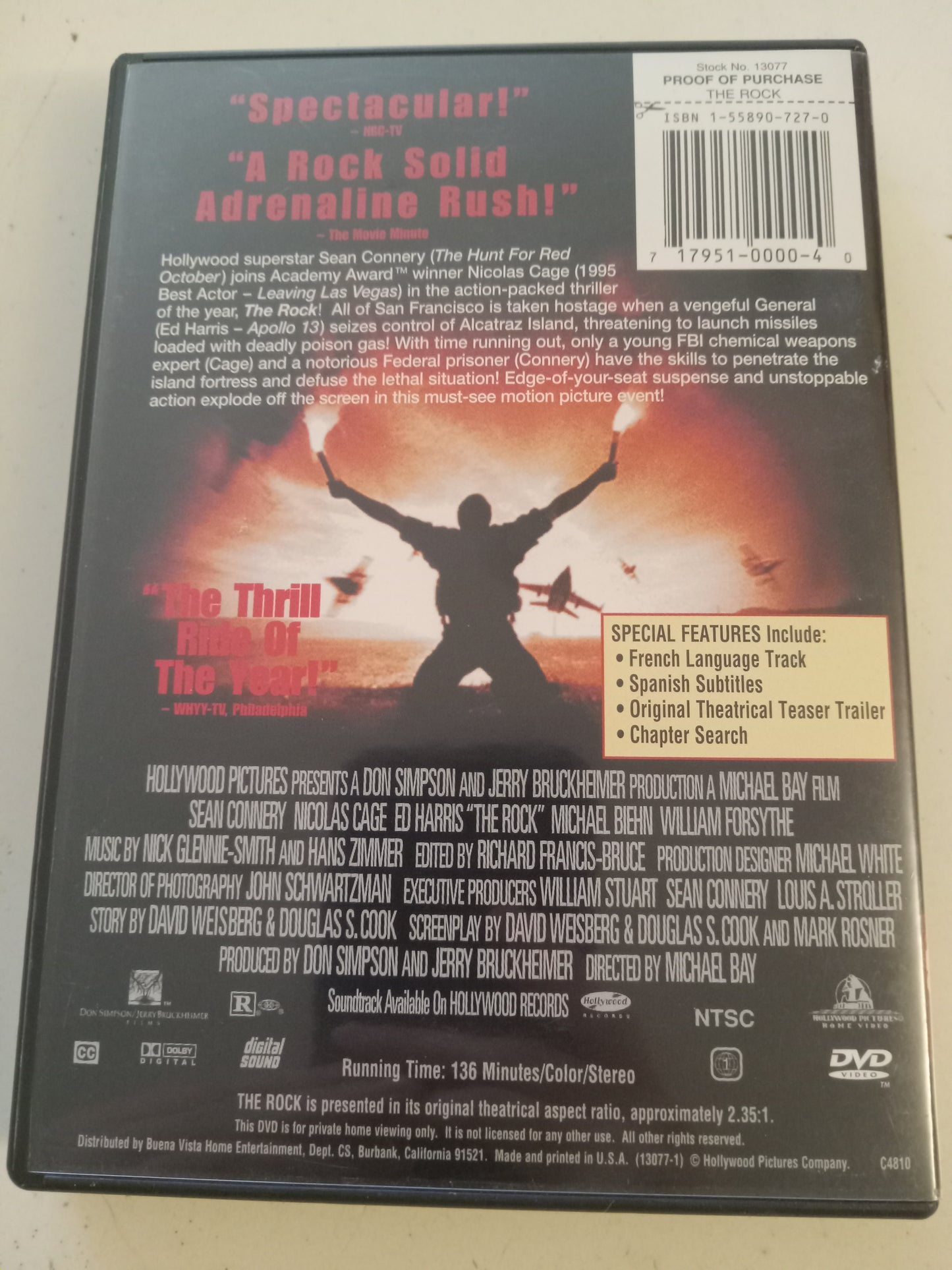 The Rock, DVD Movie, Sean Connery Widescreen, Rated R, USED