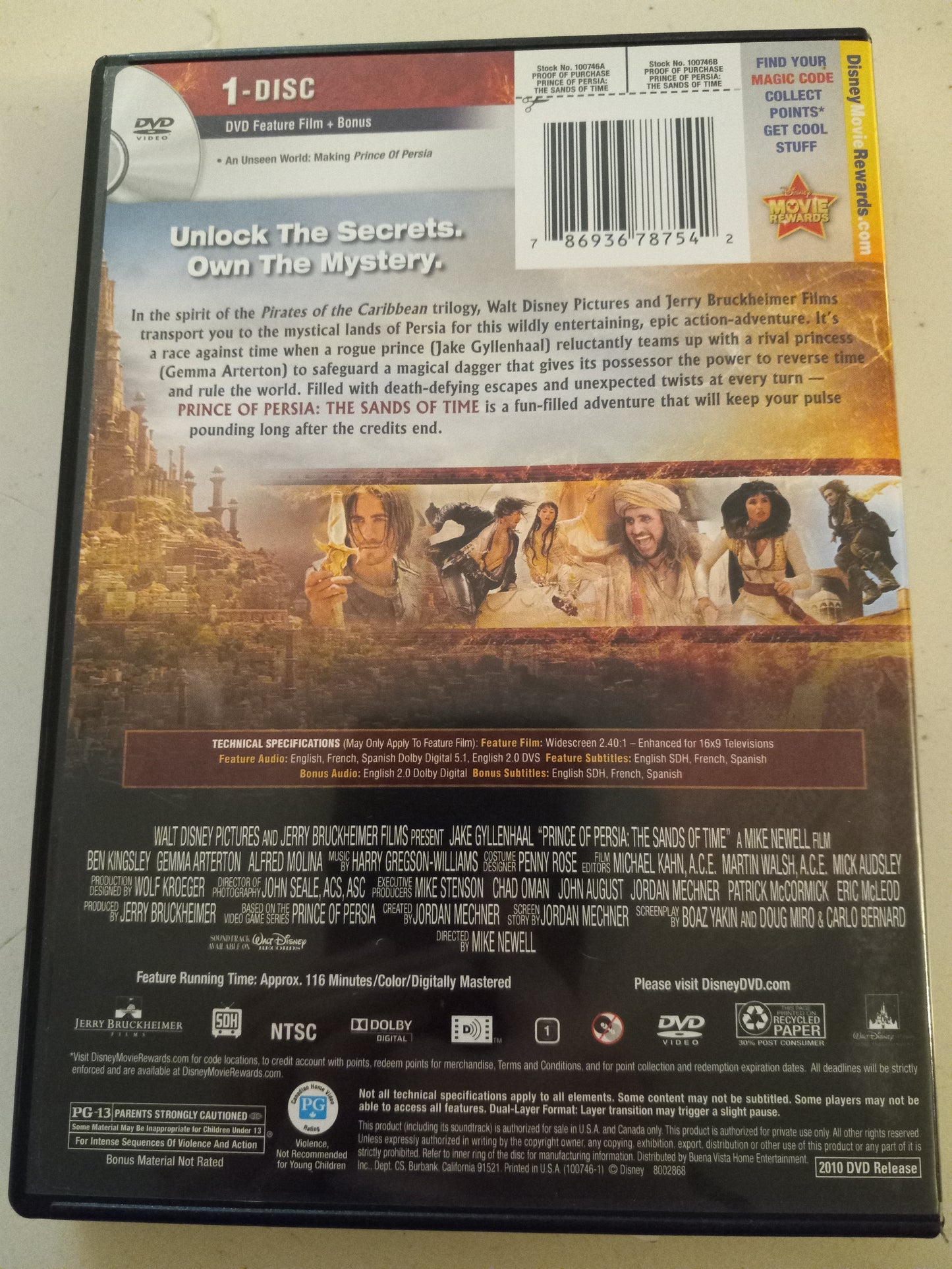 Prince Of Persia The Sands Of Time, DVD Movie, Jake Gyllenhaal Widescreen, Rated PG-13, USED