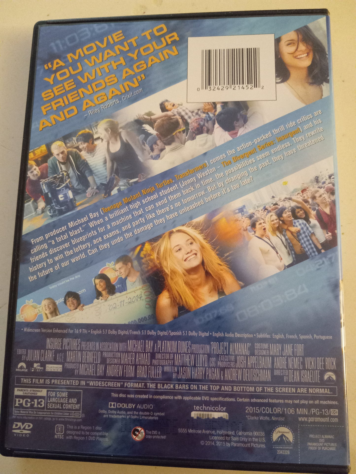 Project Almanac, DVD Movie, Widescreen, Rated PG-13, USED