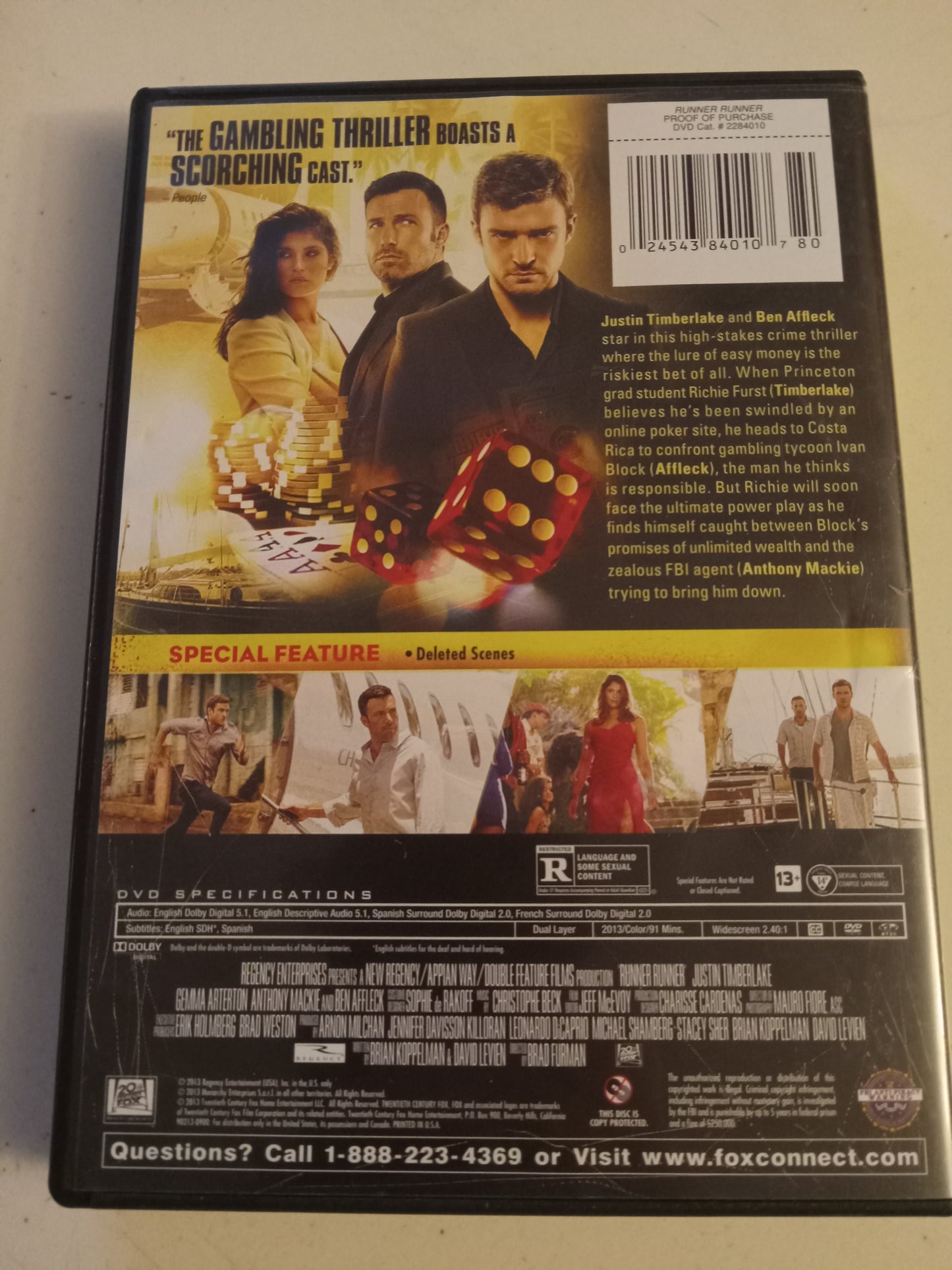 Runner Runner, DVD Movie, Rated R, Widescreen, USED