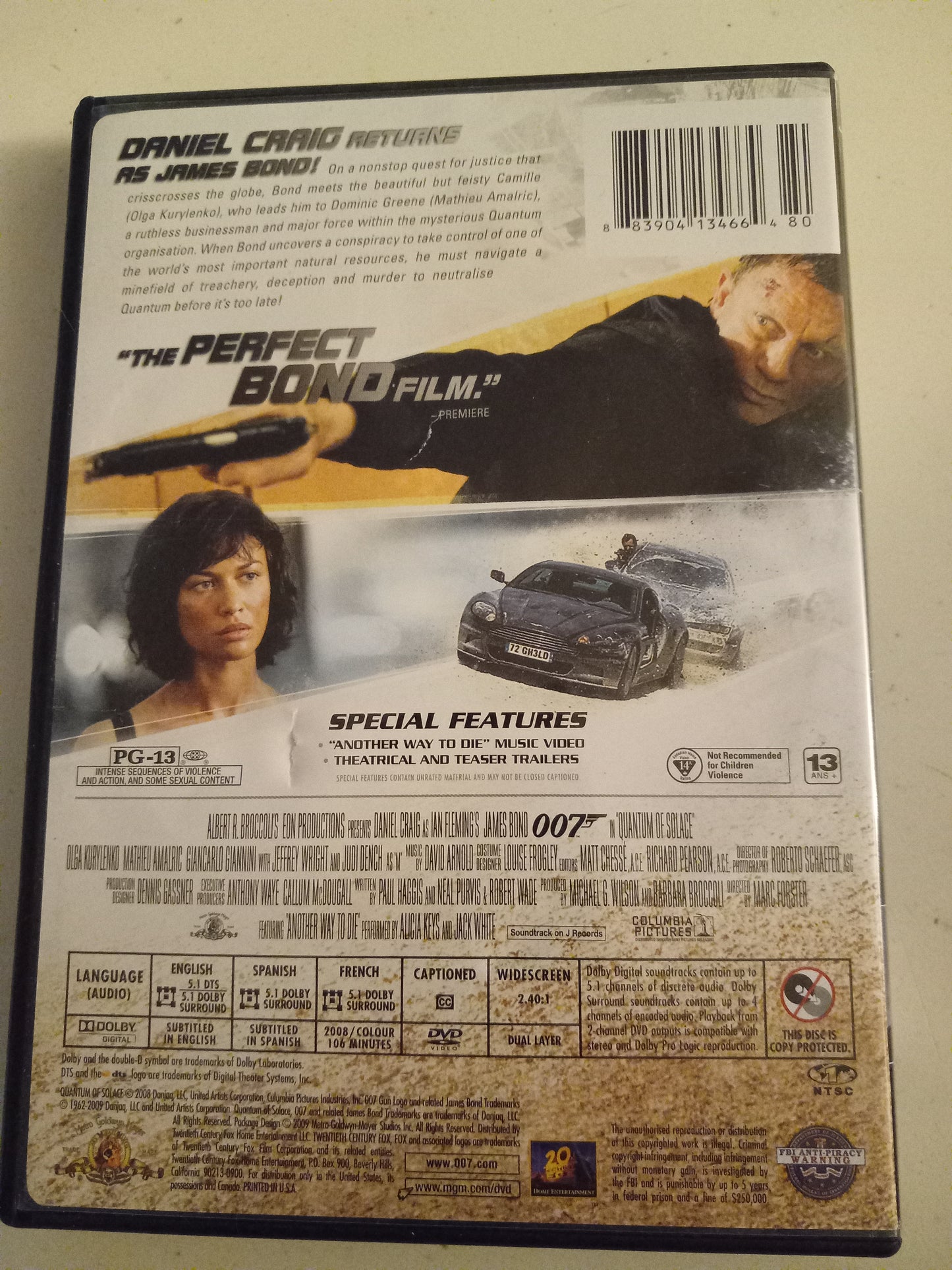 James Bond 007 in Quantum Of Solace, DVD Movie, Daniel Craig Widescreen, Rated PG-13, NEW/USED