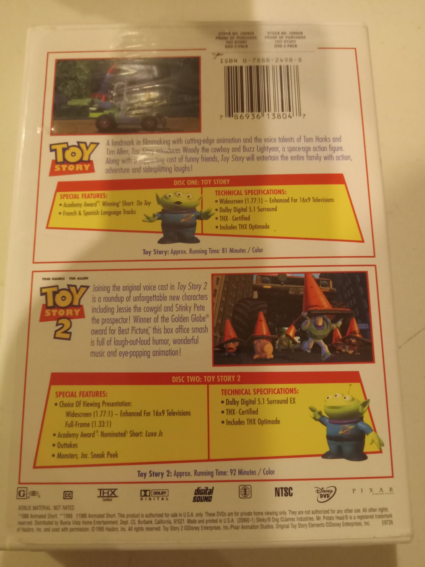 Toy Story 1 And 2, DVD Movies, Widescreen, Rated G, USED