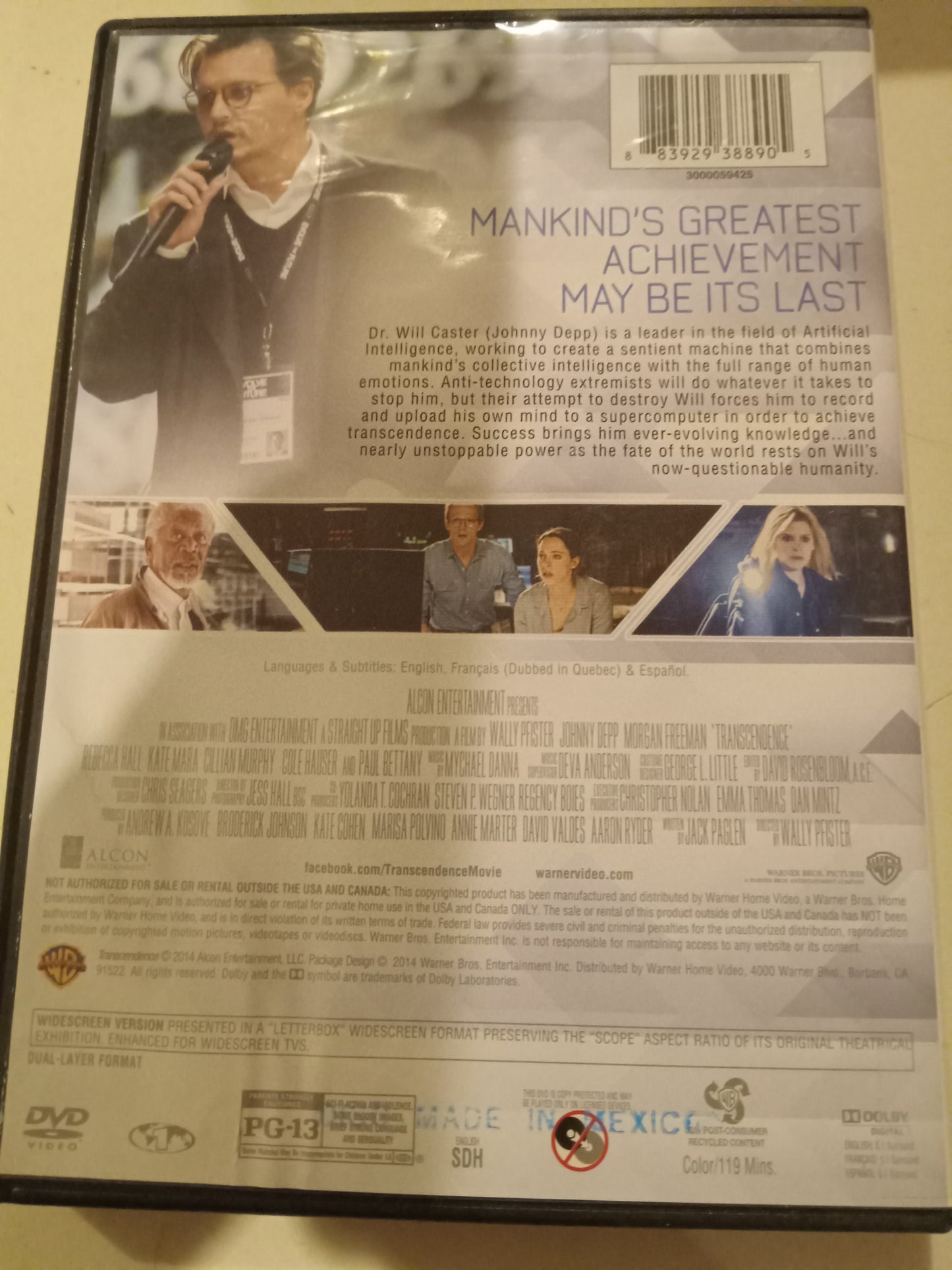 Transcendence, DVD Movie, Widescreen, Rated PG-13, USED