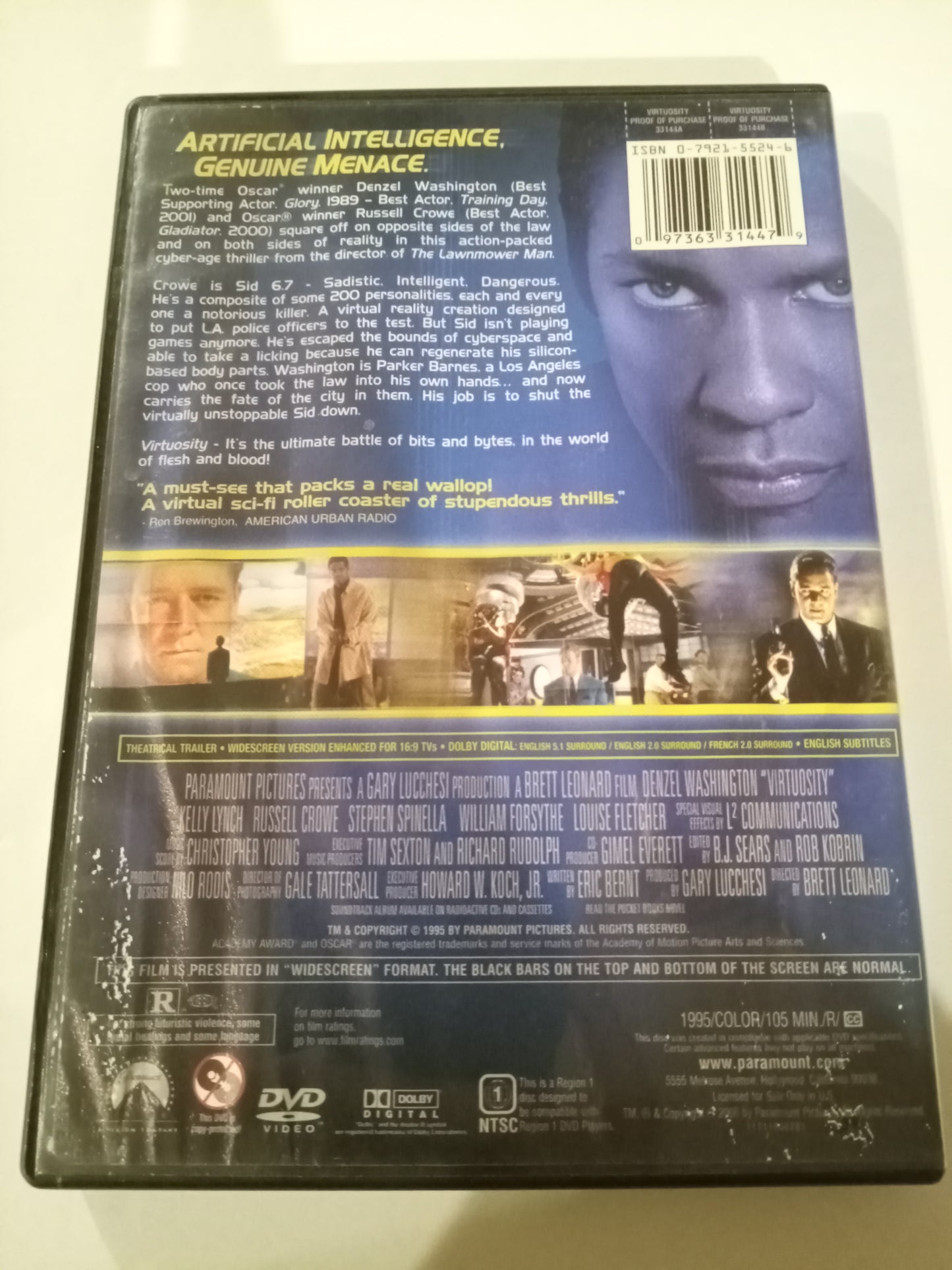Virtuosity, DVD Movie, Widescreen, Rated R, USED