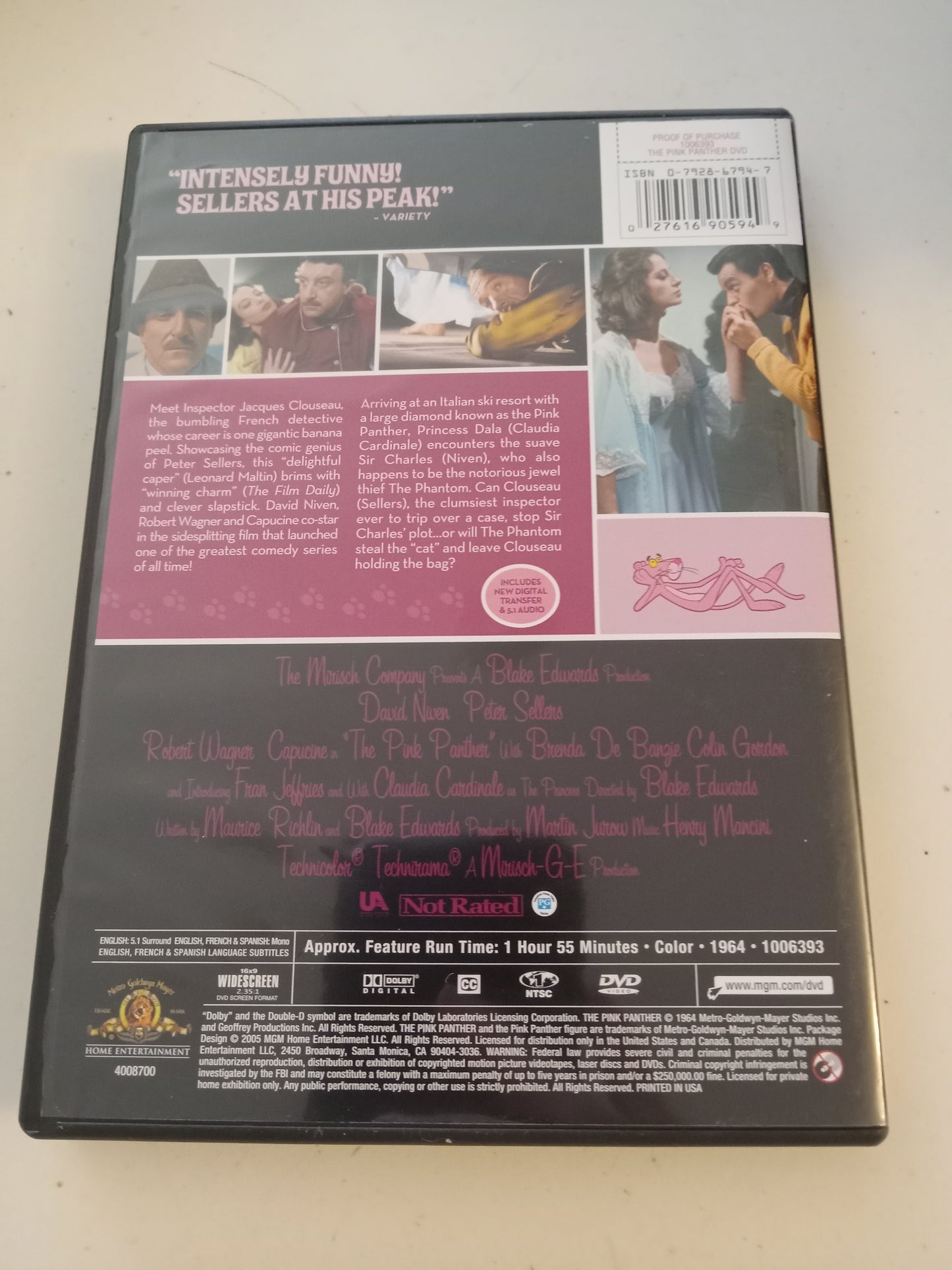 The Pink Panther, 1964, DVD Movie, Peter Sellers Widescreen, Rated PG, USED