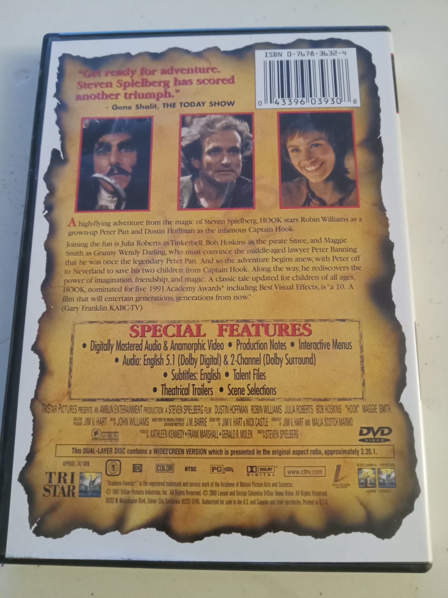 Hook, DVD Movie, Widescreen, Rated PG, USED