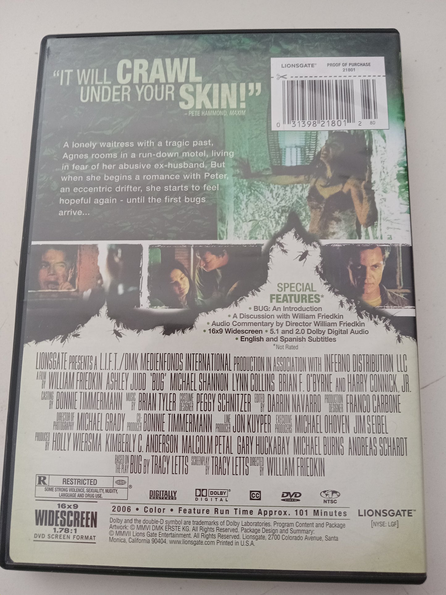 Bug, Special Edition, DVD Movie, Ashley Judd Widescreen, Rated R, USED