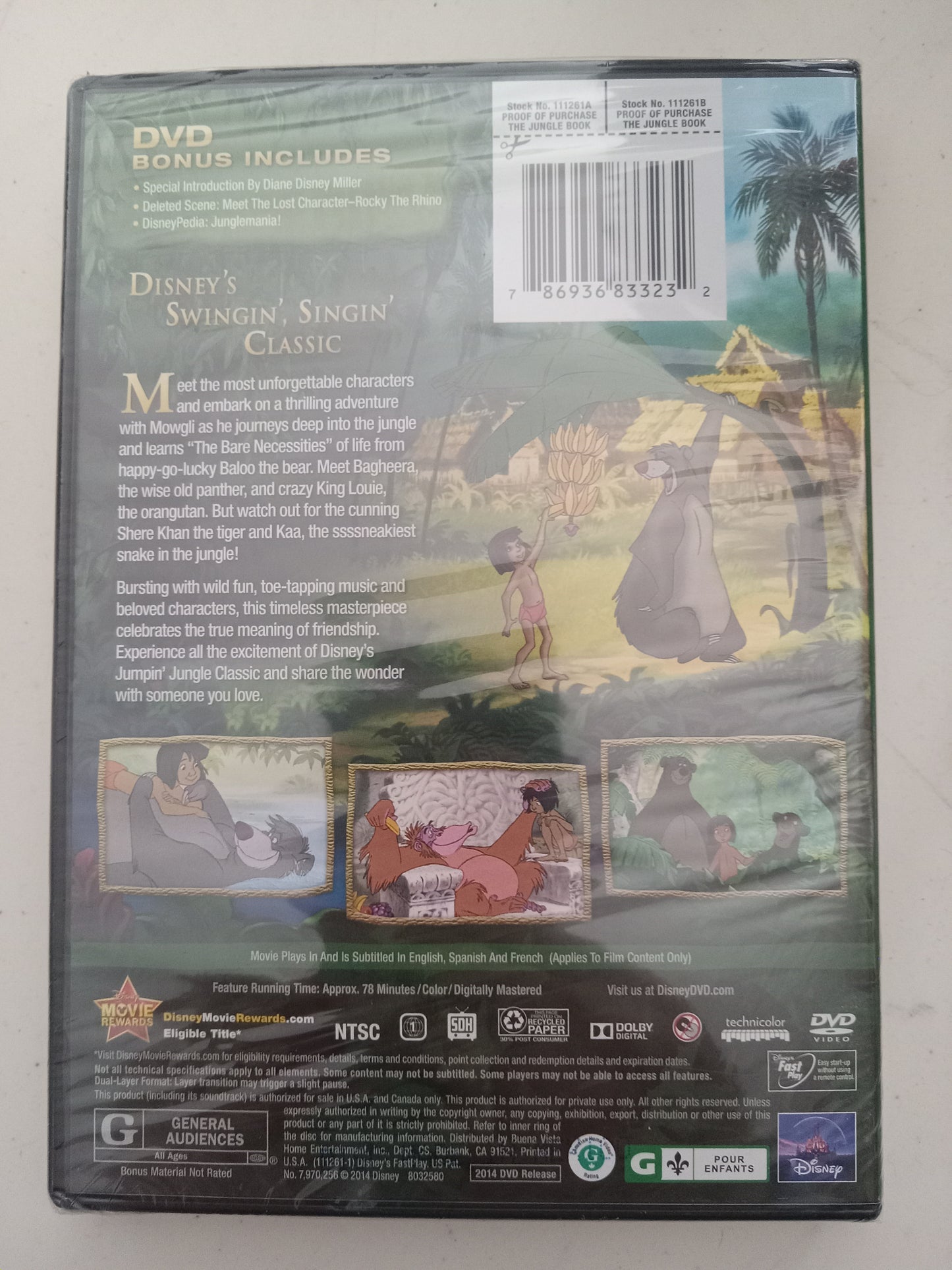 The Jungle Book, Disney Animation, Platinum/Diamond Ed. 2 Discs 40th Anniversary DVD Movie, Widescreen, Rated G, NEW