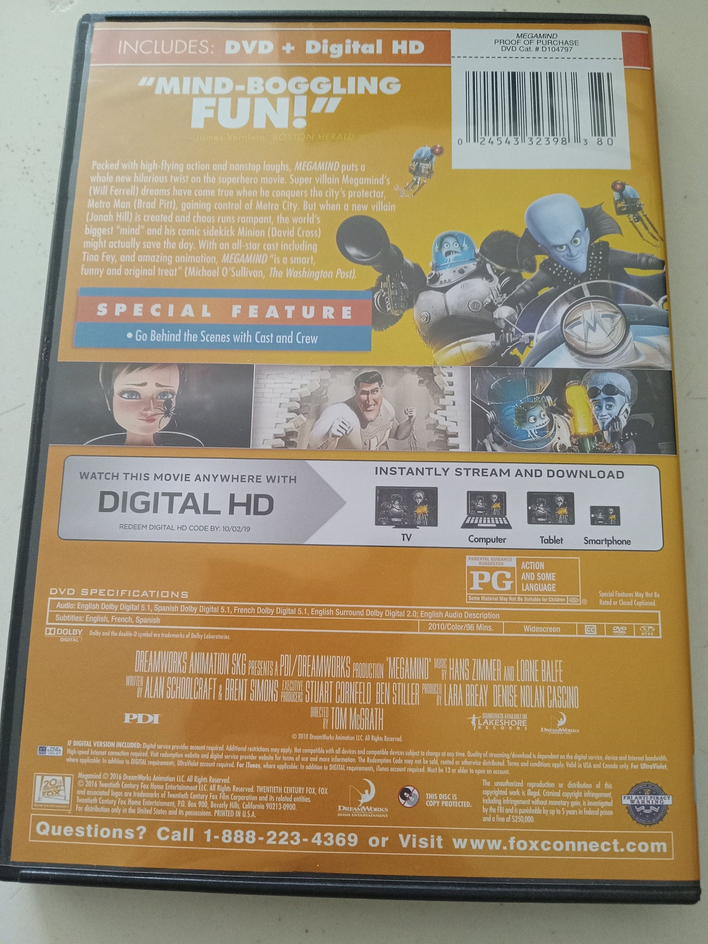 Megamind, Dreamworks Animation DVD Movie, Brad Pitt Widescreen, Rated PG, USED