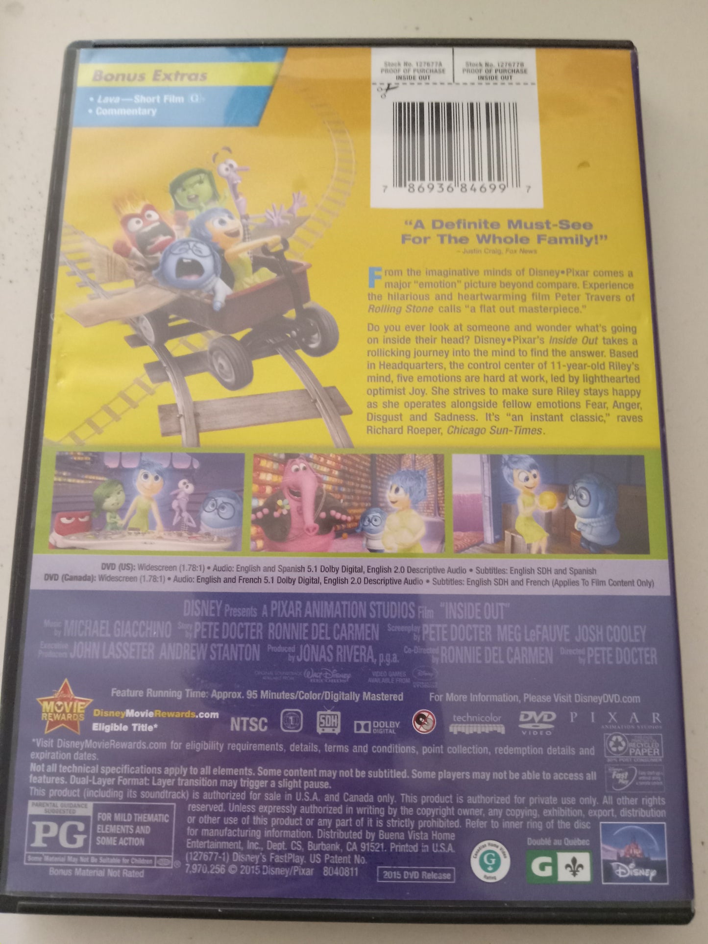 Inside Out, DVD Movie, Widescreen, Rated PG, NEW