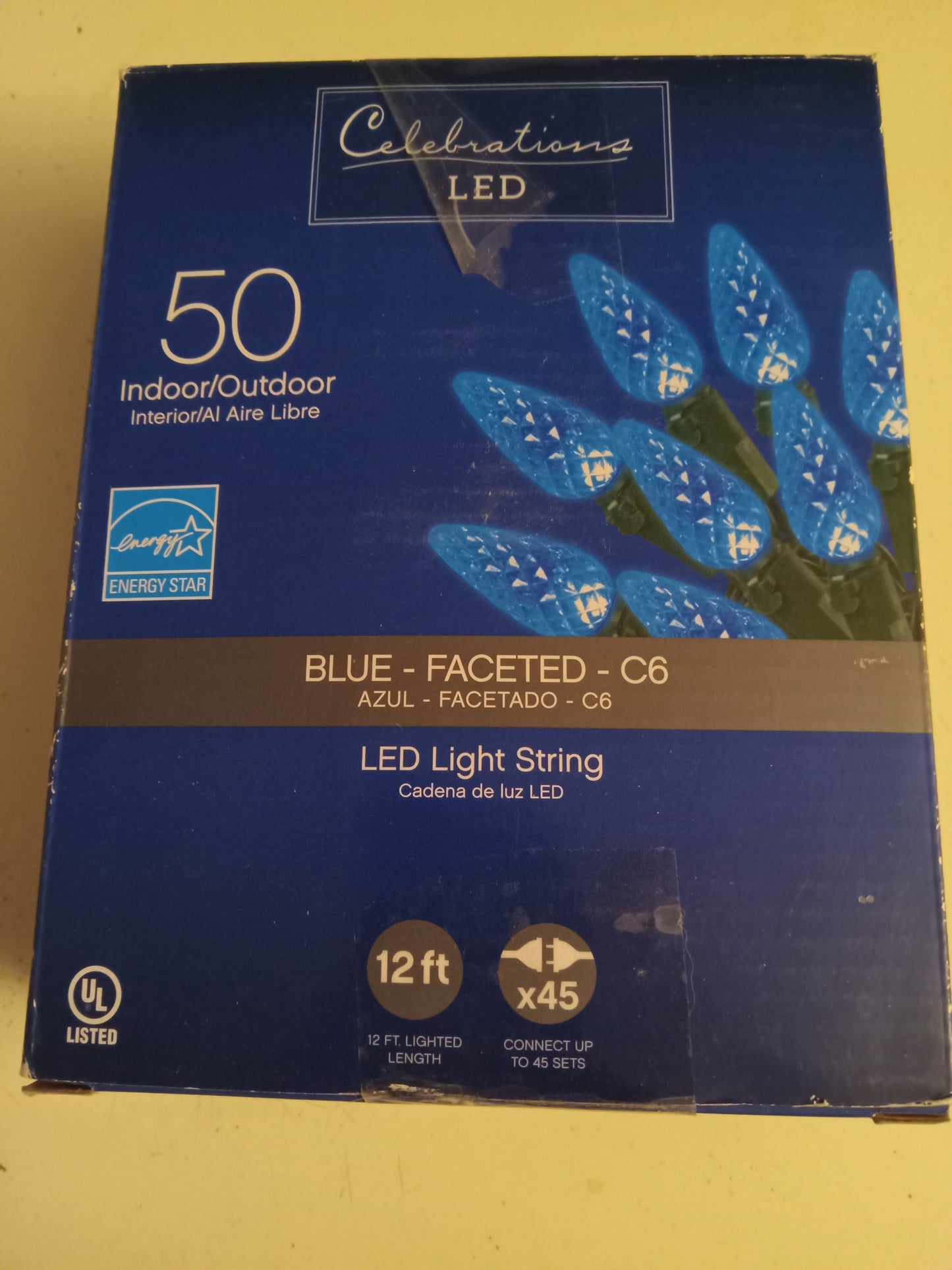 Christmas Lights, 50/60 LED Teardrop C6 Lights, Multi-color/Blue, Green Wire, Holiday Time, NEW