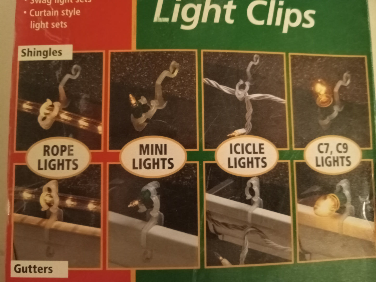 Christmas Light Clips, 100 All-In-One, Multifunctional: Rope/Mini/Icicle/C7/C9, Lites Up, NEW