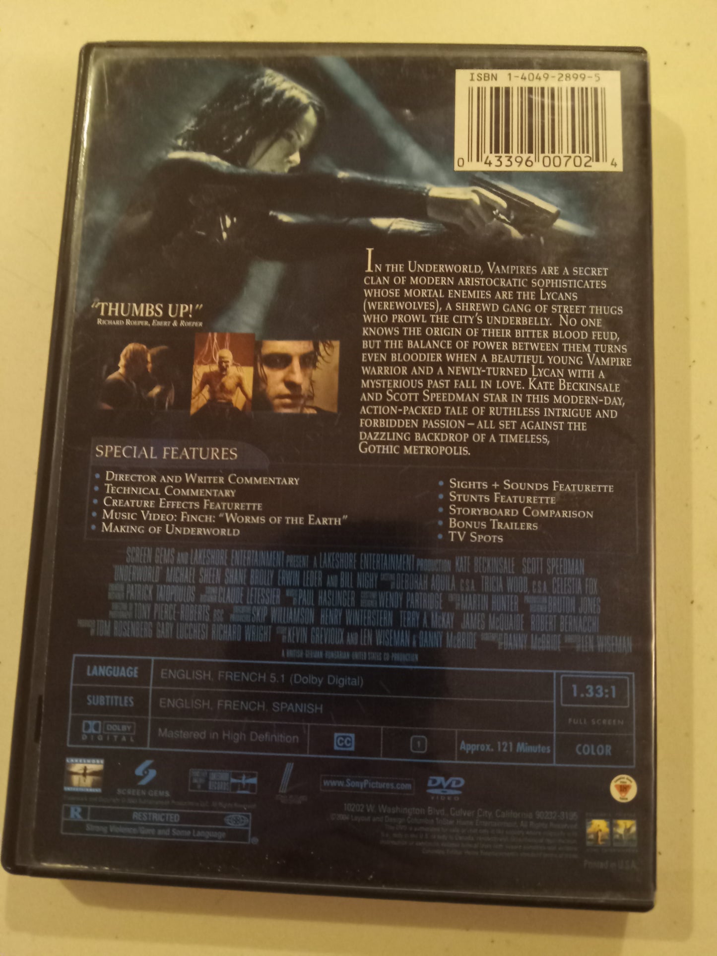 Underworld, DVD Movie, Kate Beckinsale, Fullscreen/Widescreen, Special Ed. Rated R, USED