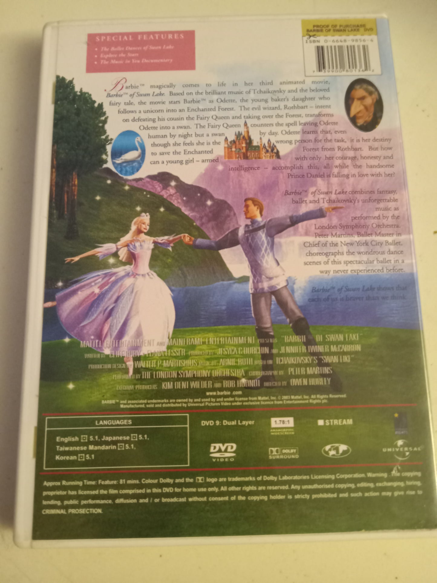 Barbie Of Swan Lake, DVD Movie, Widescreen, Rated G, USED