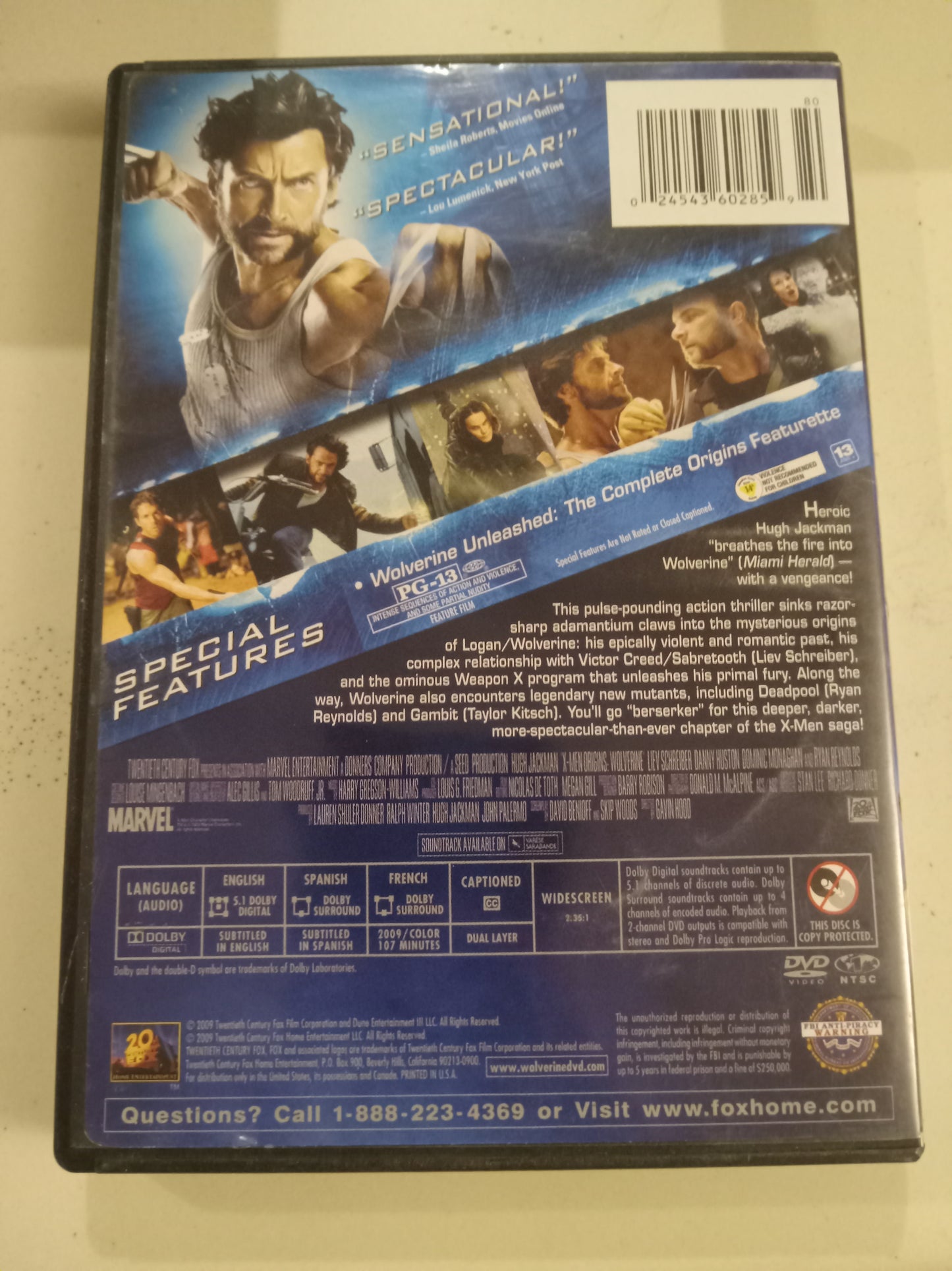 X-Men Origins Wolverine, DVD Movie, Hugh Jackman Widescreen, Rated PG-13, USED