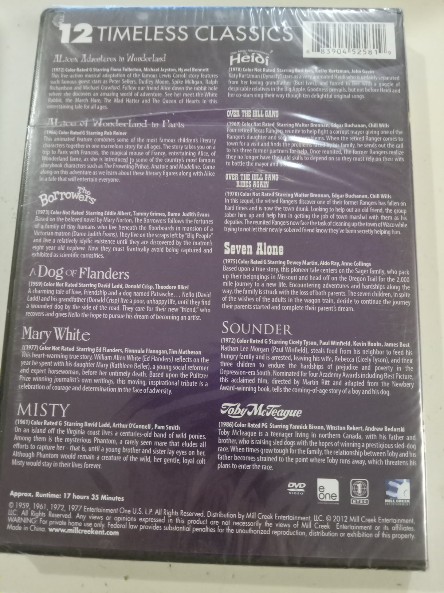 12 Timeless Classics, Alice's Adventures In Wonderland, Mary White, Misty, Borrower's, Dog Of Flanders, Heidi, Sounder, Seven Alone, Toby McTeague, +More, DVD Movies, Fullscreen, Not Rated, NEW