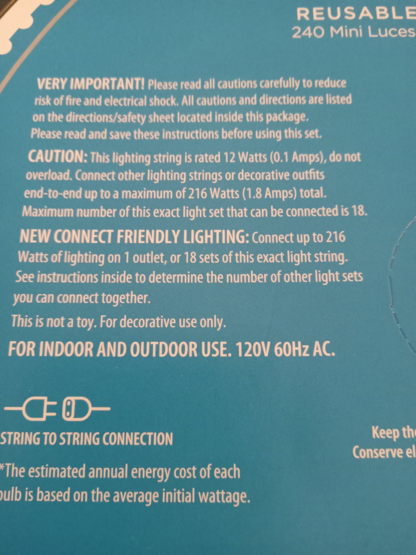 Christmas Lights Roll, 240 LED M5 Mini Lights, Multi-Color, Green Wire, Holiday Time, NEW