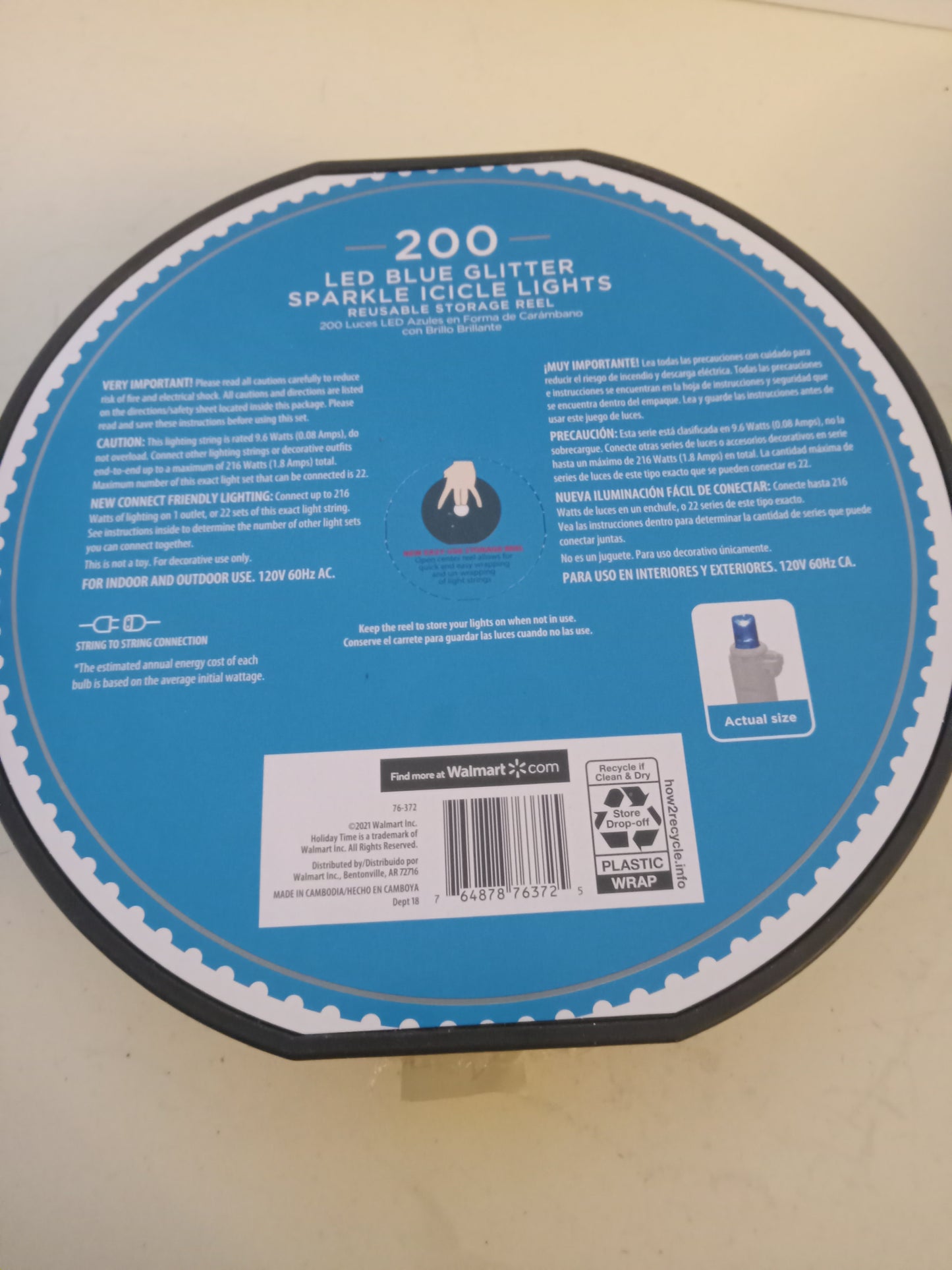 Christmas Lights Roll, 200 LED Micro Icicle Lights, Blue/Cool White Glitter Sparkle, White Wire, Holiday Time, NEW