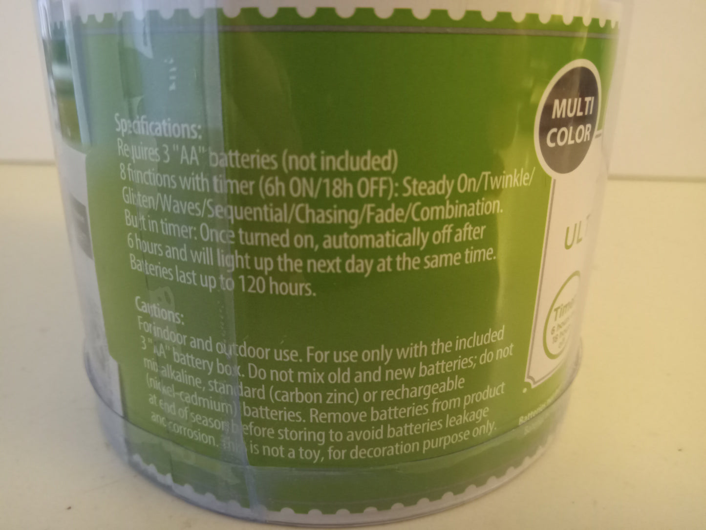 Christmas Lights, 100 LED Ultra Slim Lights, Multi-Color, Stay Lit 8-Function, Black Wire, Battery Power, Timer, NEW