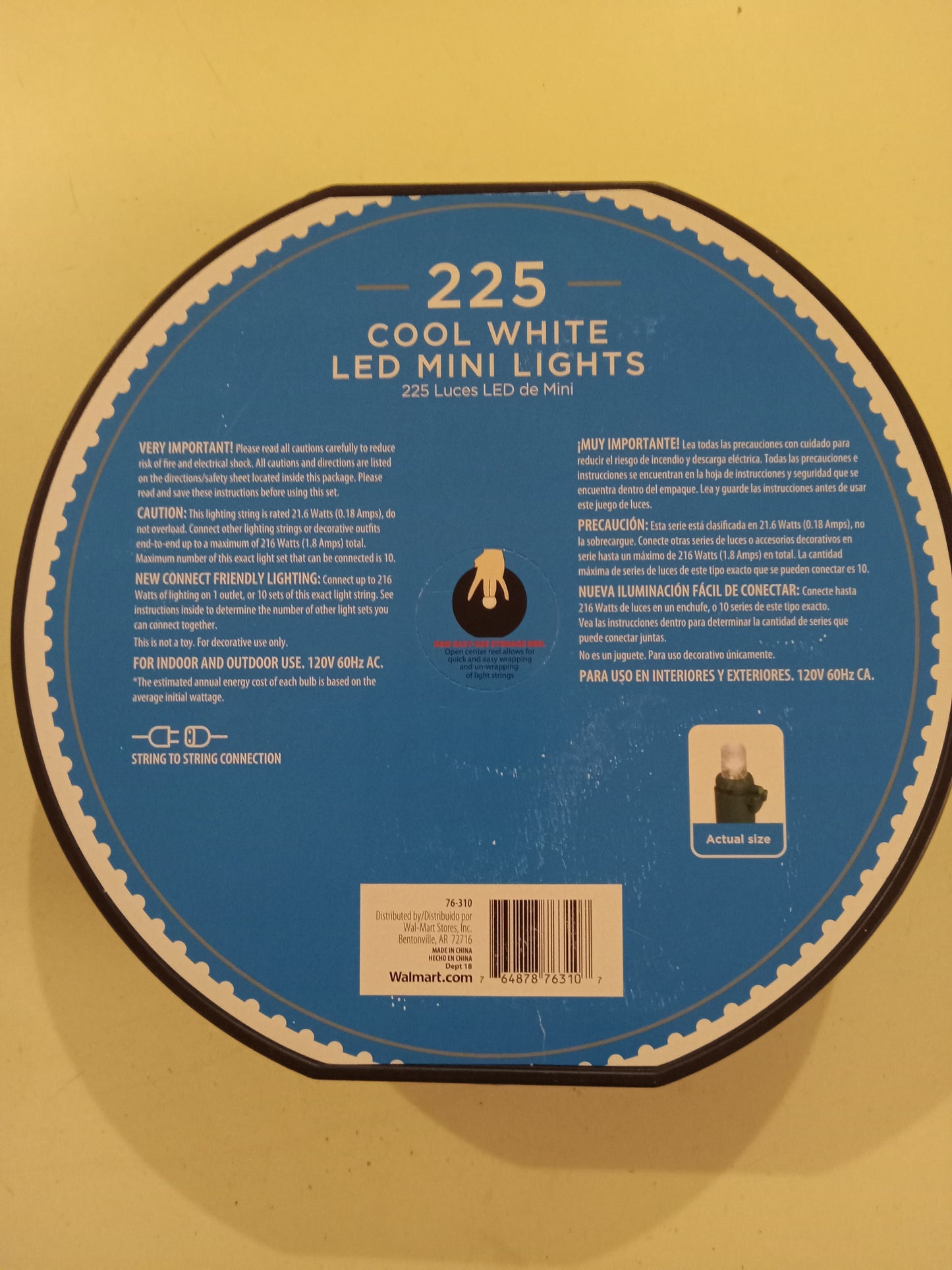 Christmas Lights Roll, 225/500 LED Mini Dome Bulbs, Multi-Color/Cool White, Green Wire, Holiday Time, NEW