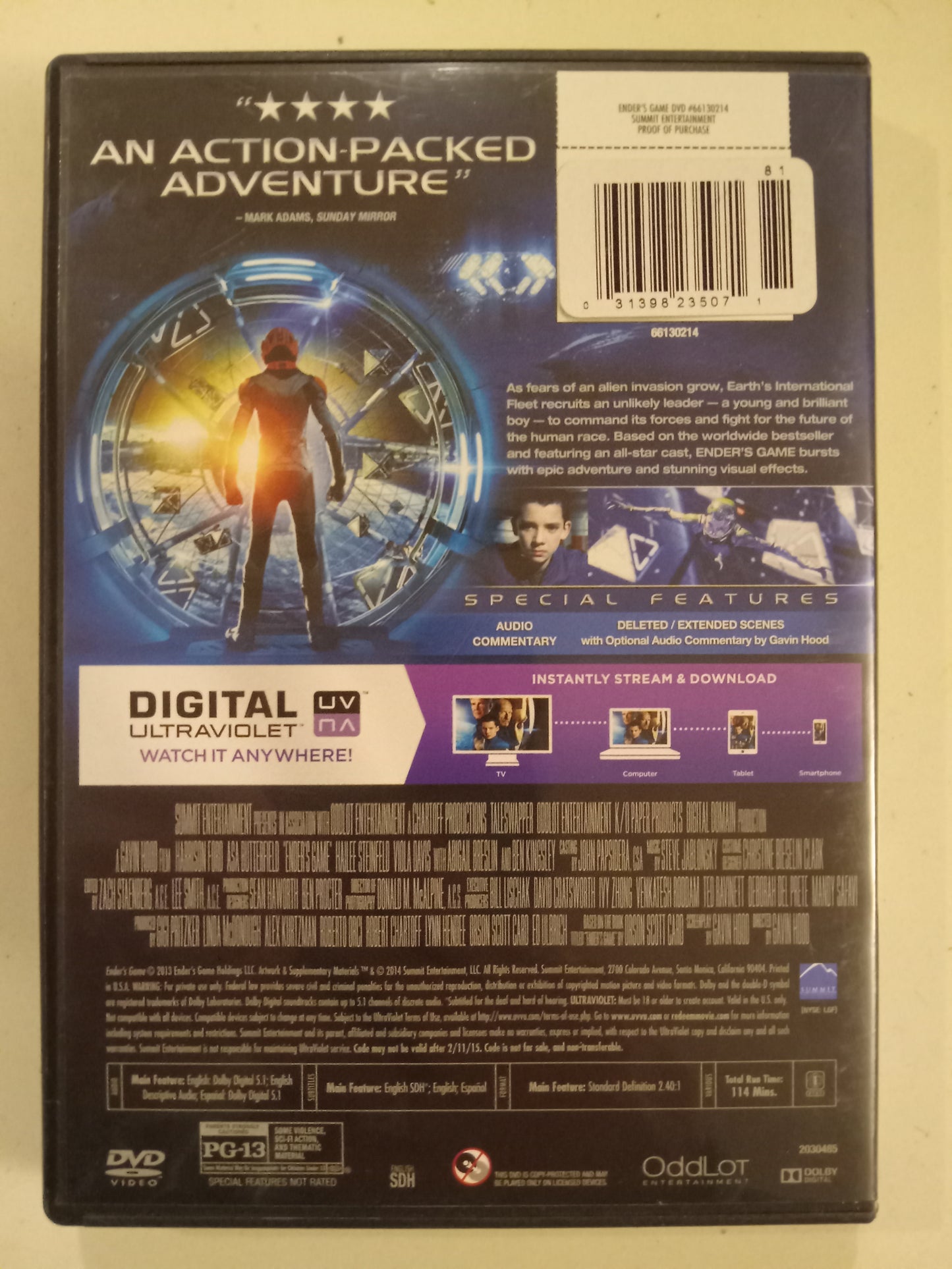 Ender's Game, DVD Movie, Widescreen, Rated PG-13, USED