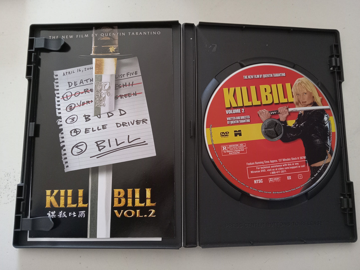 Kill Bill, Volume 2, DVD Movie, Uma Thurman Widescreen, Rated R, USED
