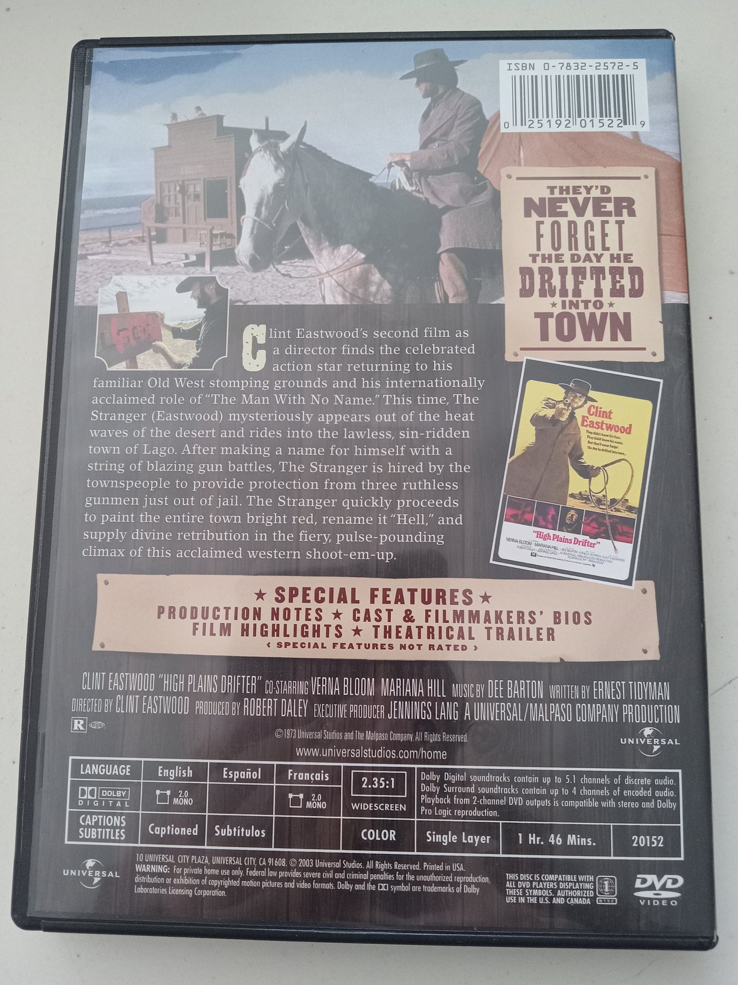 High Plains Drifter, DVD Movie, Clint Eastwood Widescreen, Rated R, USED