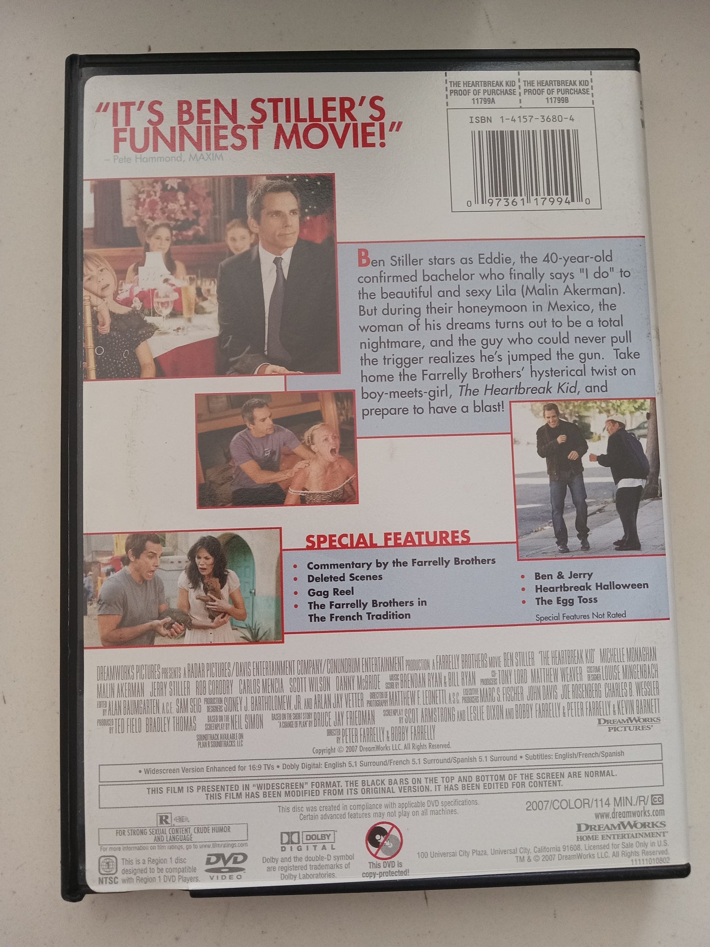 The Heart Break Kid, DVD Movie, Ben Stiller Widescreen, Rated R, USED