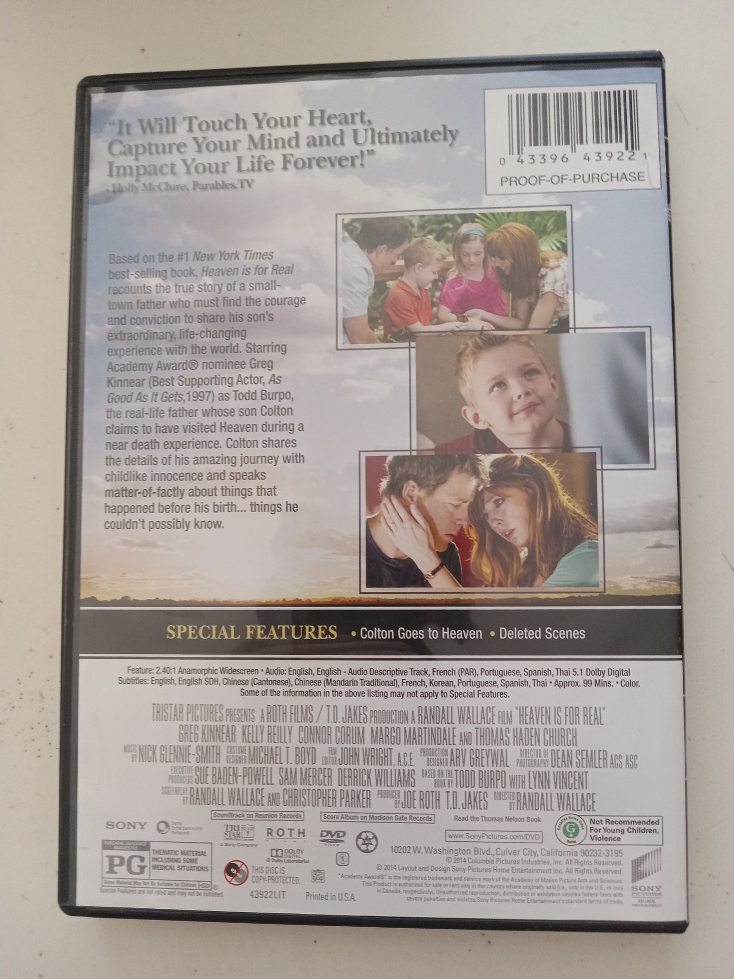 Heaven Is For Real, DVD Movie, Widescreen, Rated PG, USED